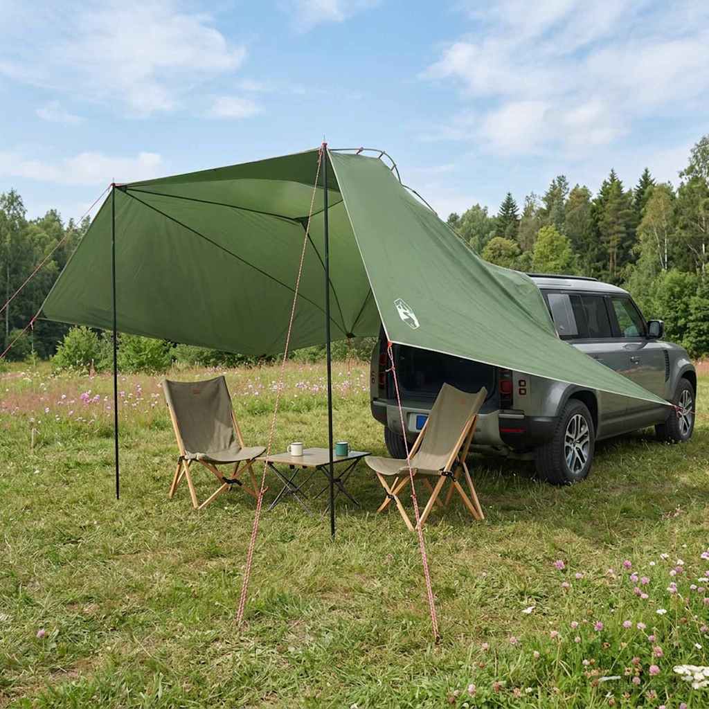 Automobilių palapinė Žalia 350 x 250 cm Poliesteris ir plienas