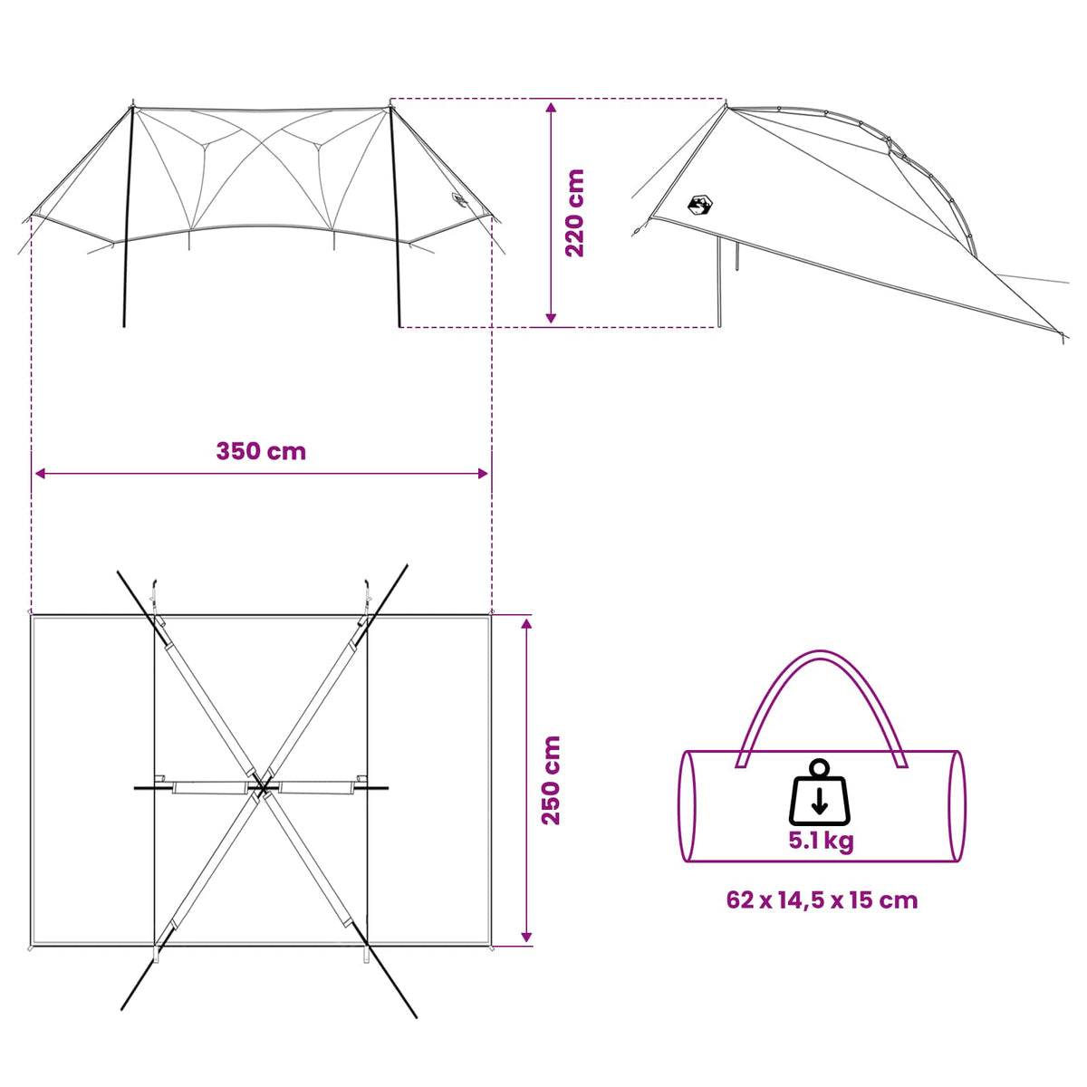 Automobilių palapinė su stogu Armijos Žalia 350 x 250 cm