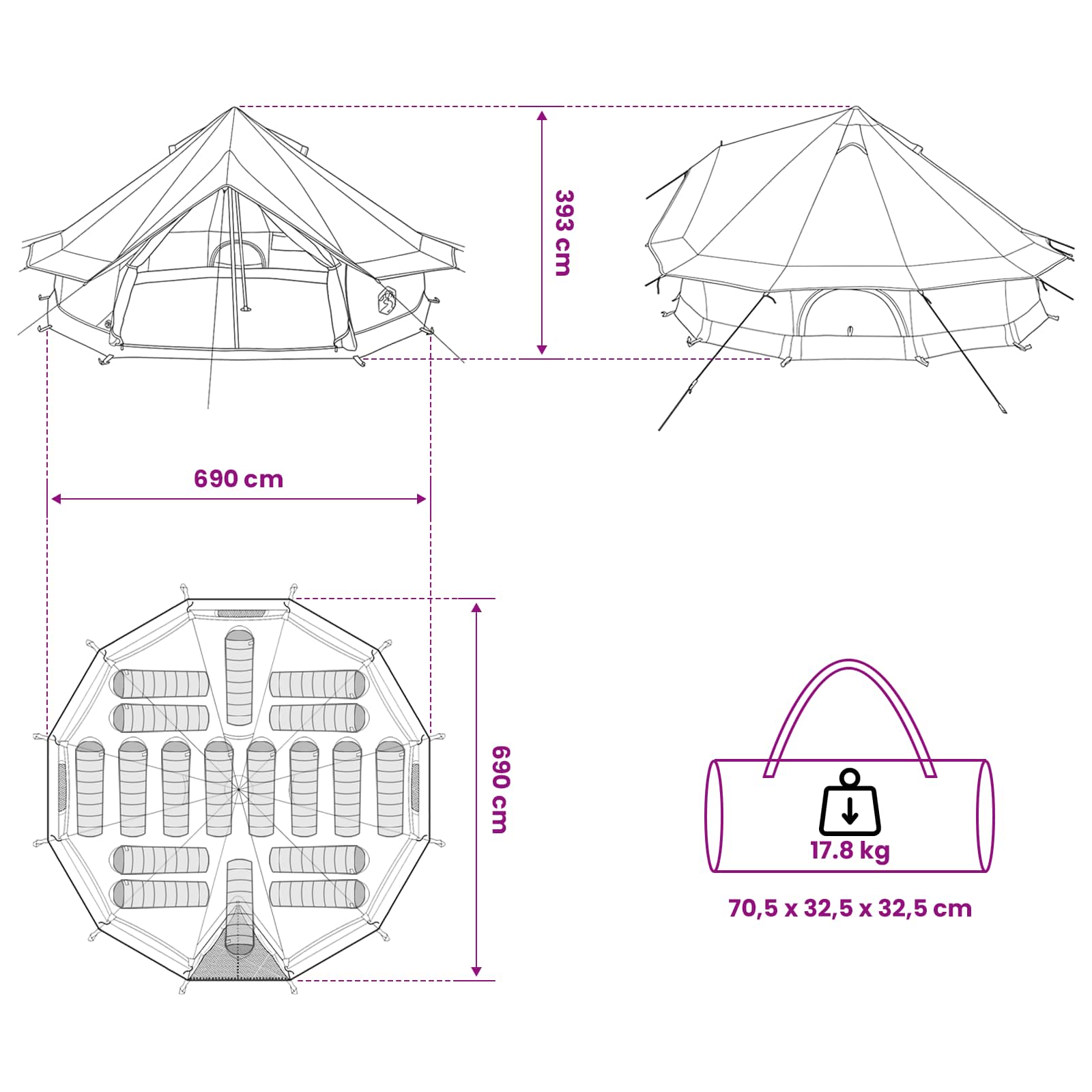 Tipi palapinė Mėlyna 700 x 700 x 395 cm Poliesteris ir plienas