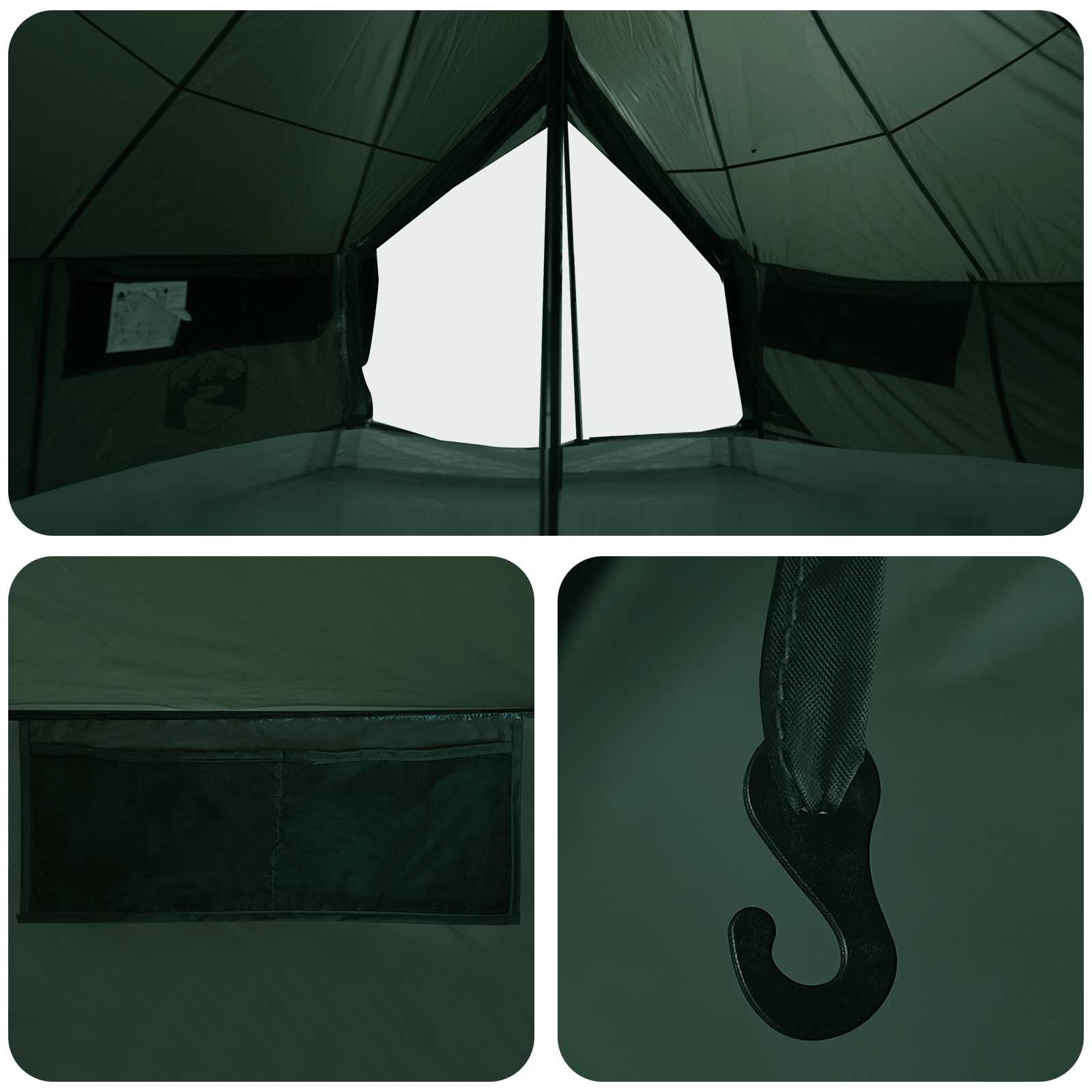 Tipi palapinė su stogu Armijos Žalia 700 x 700 x 395 cm