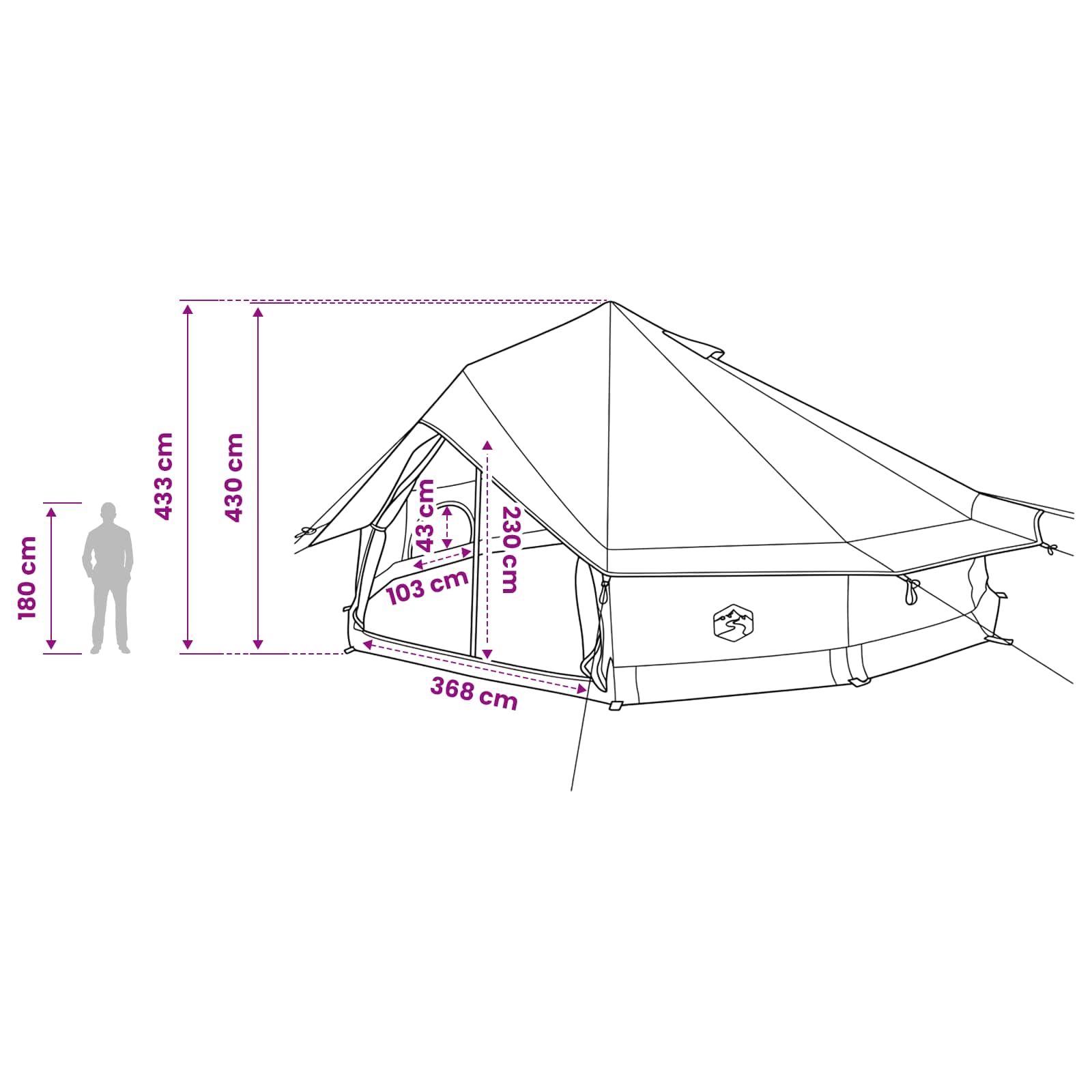 Tipi palapinė Mėlyna 800 x 800 x 430 cm Poliesteris ir plienas