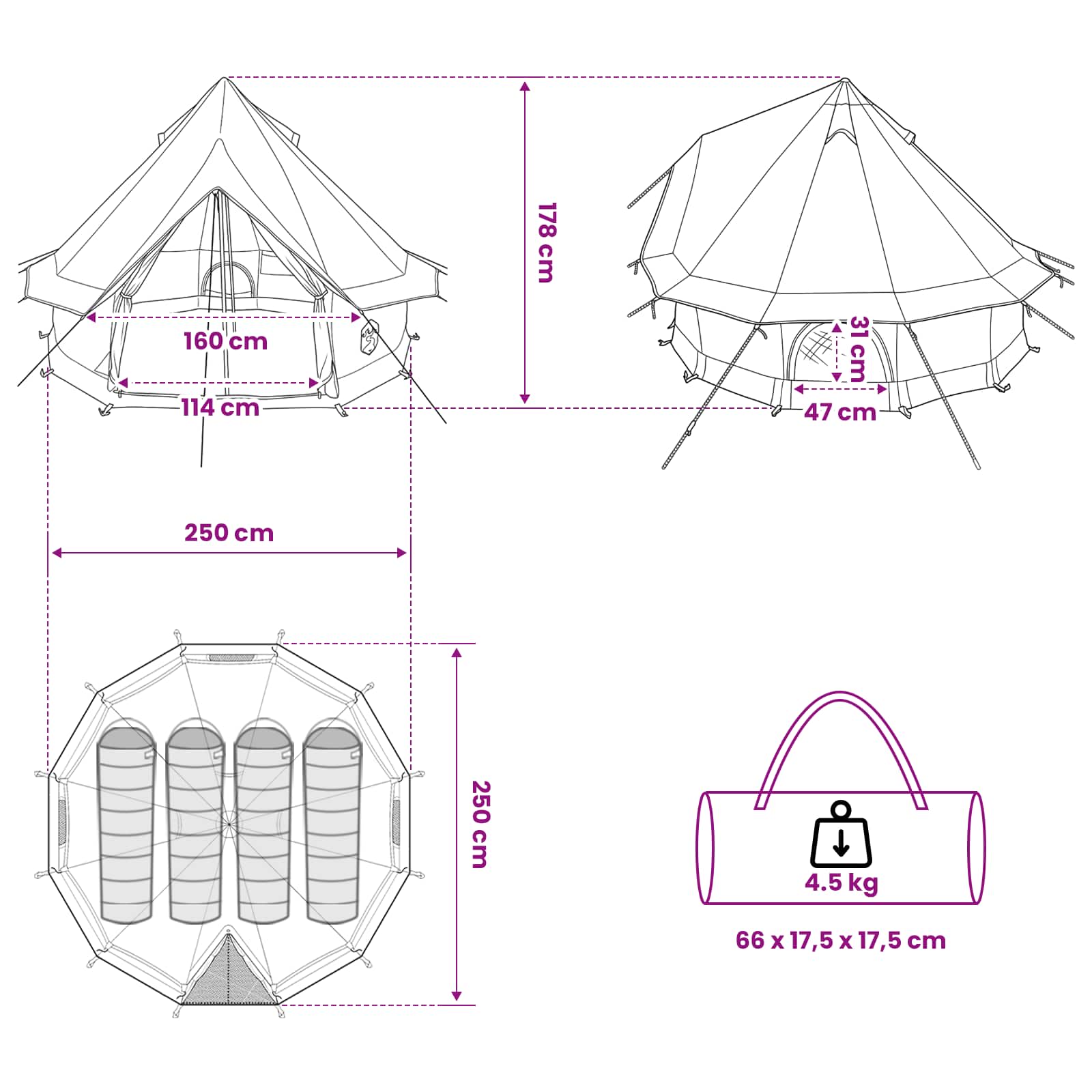 Tipi palapinė Žalia 250 x 250 cm Poliesteris ir plienas