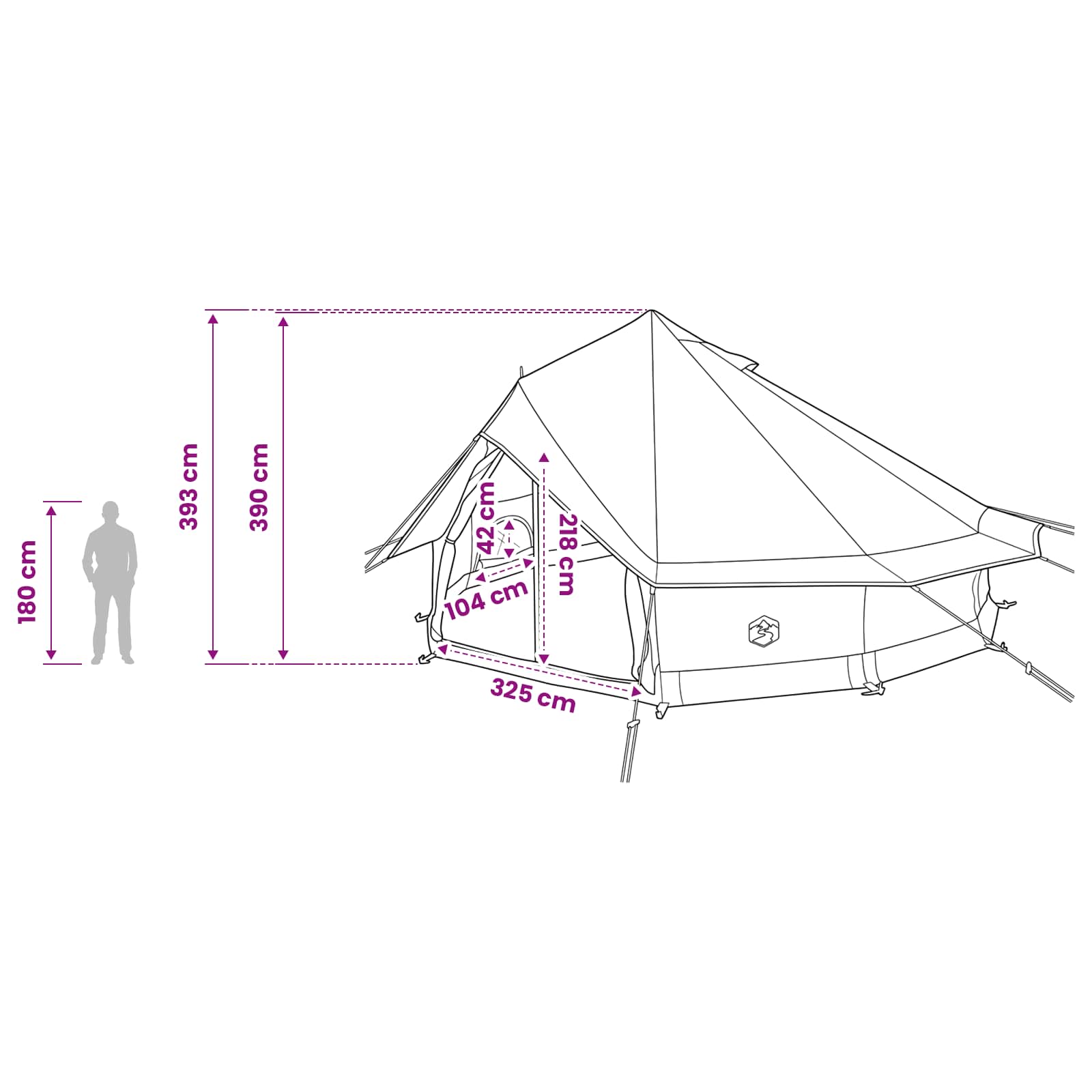Tipi palapinė su stogu Ruda Pilka 700 x 700 x 395 cm