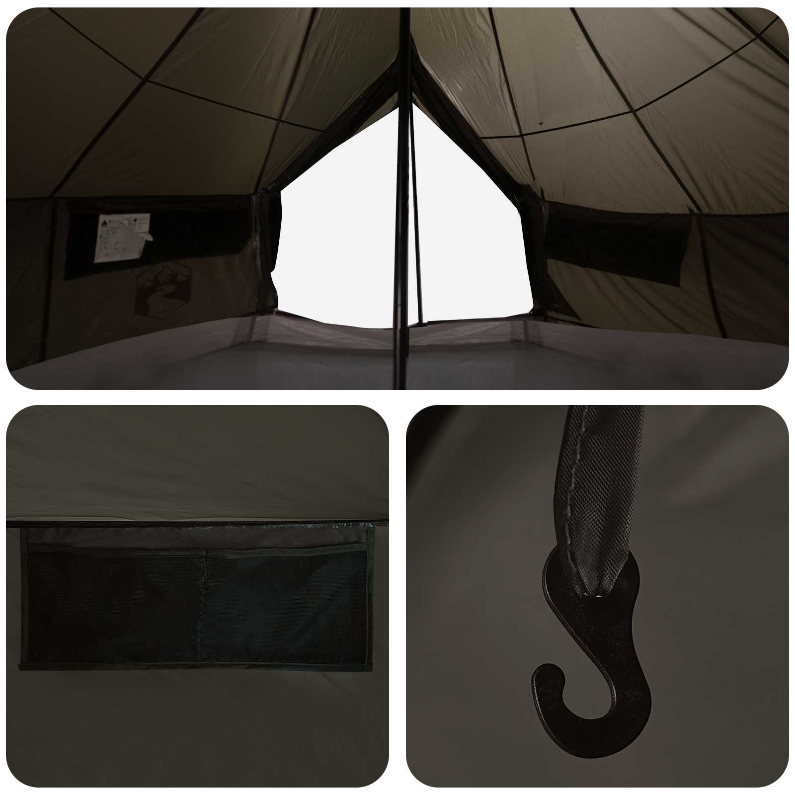 Tipi palapinė su stogu Ruda Pilka 800 x 800 x 430 cm