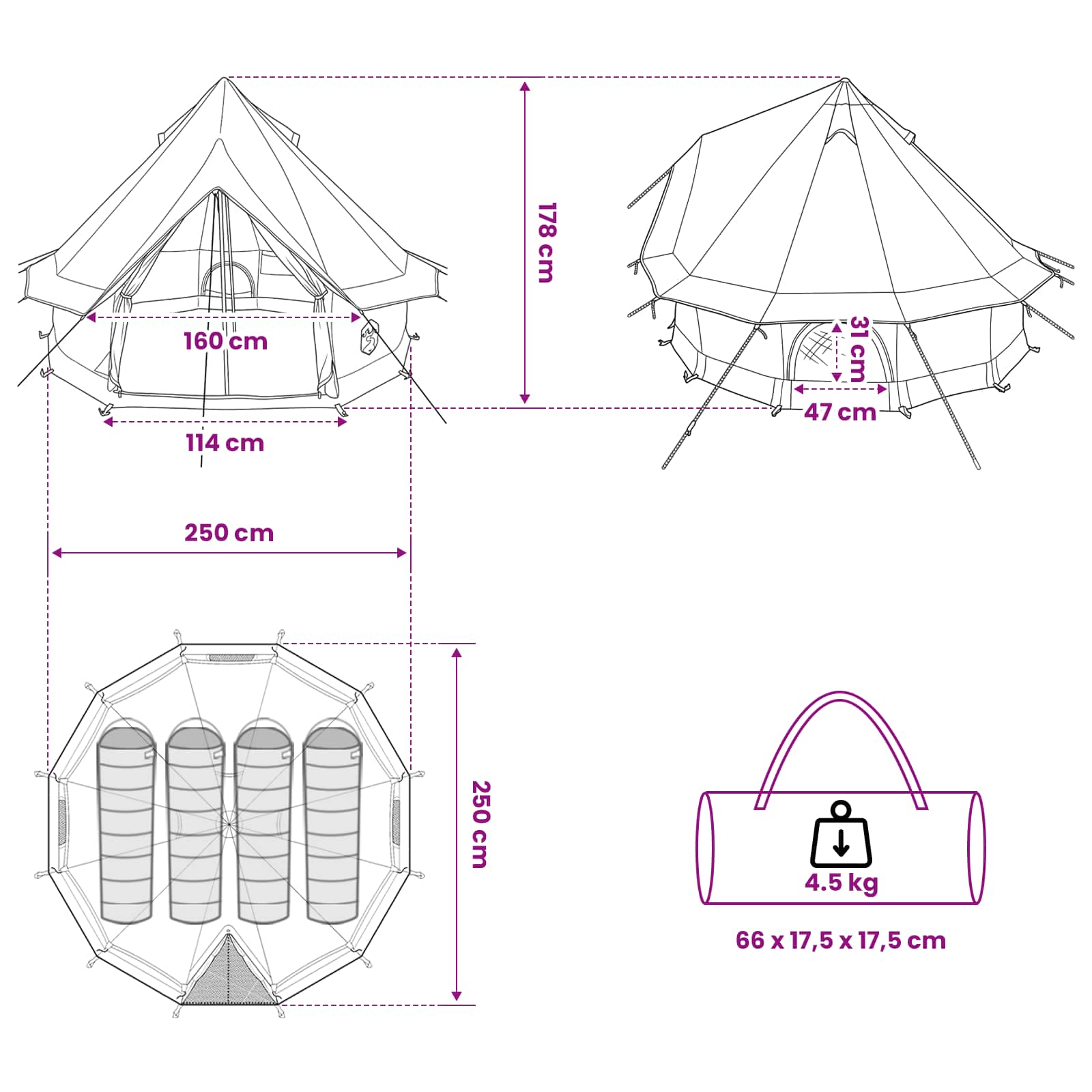 Tipi palapinė Ruda Pilka 250 x 250 cm Poliesteris ir plienas