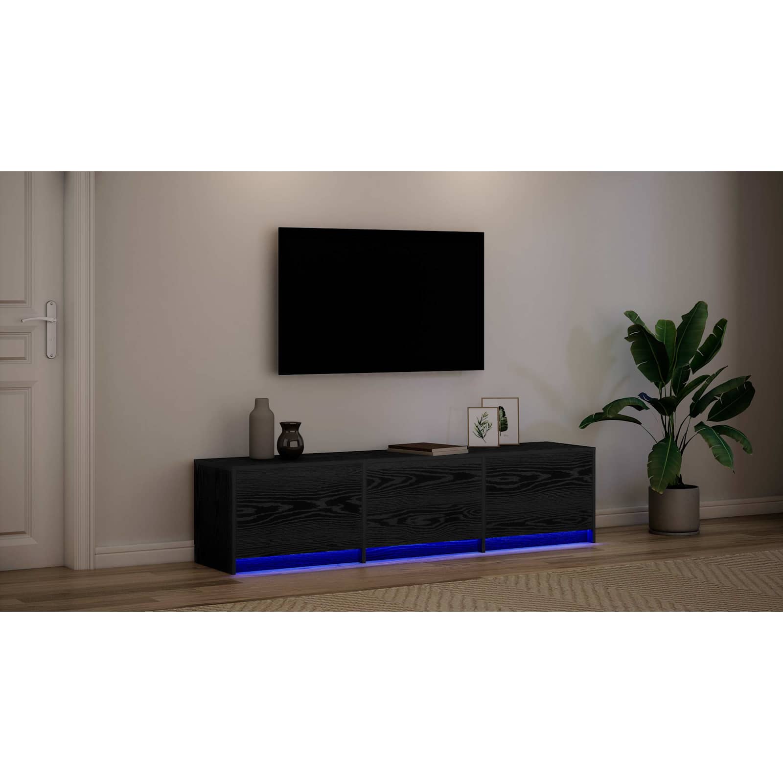 TV Cabinet with LED Black Oak 165 x 34 x 40 cm