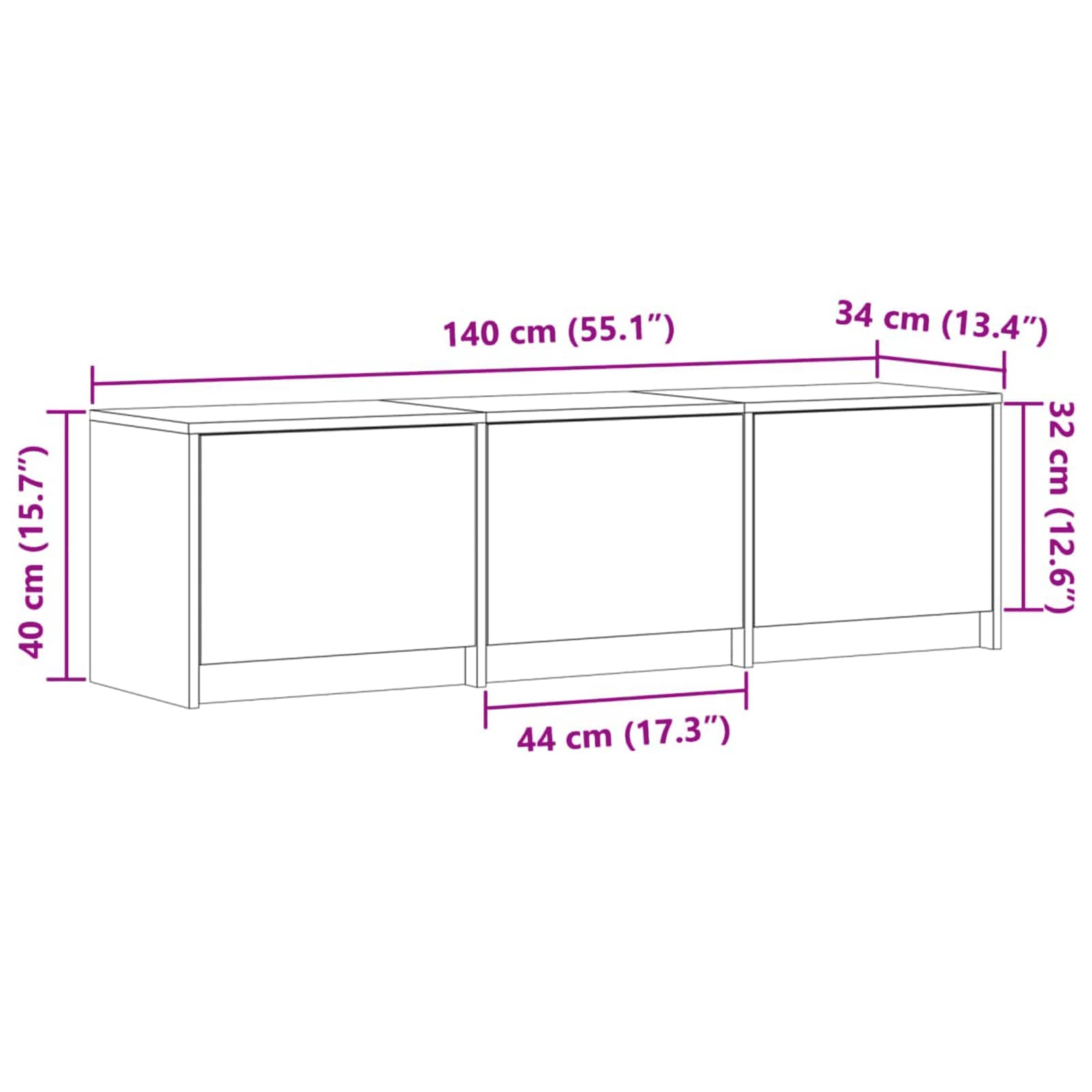 Televizoriaus spintelė Betono 140 x 34 x 40 cm Apdirbta mediena