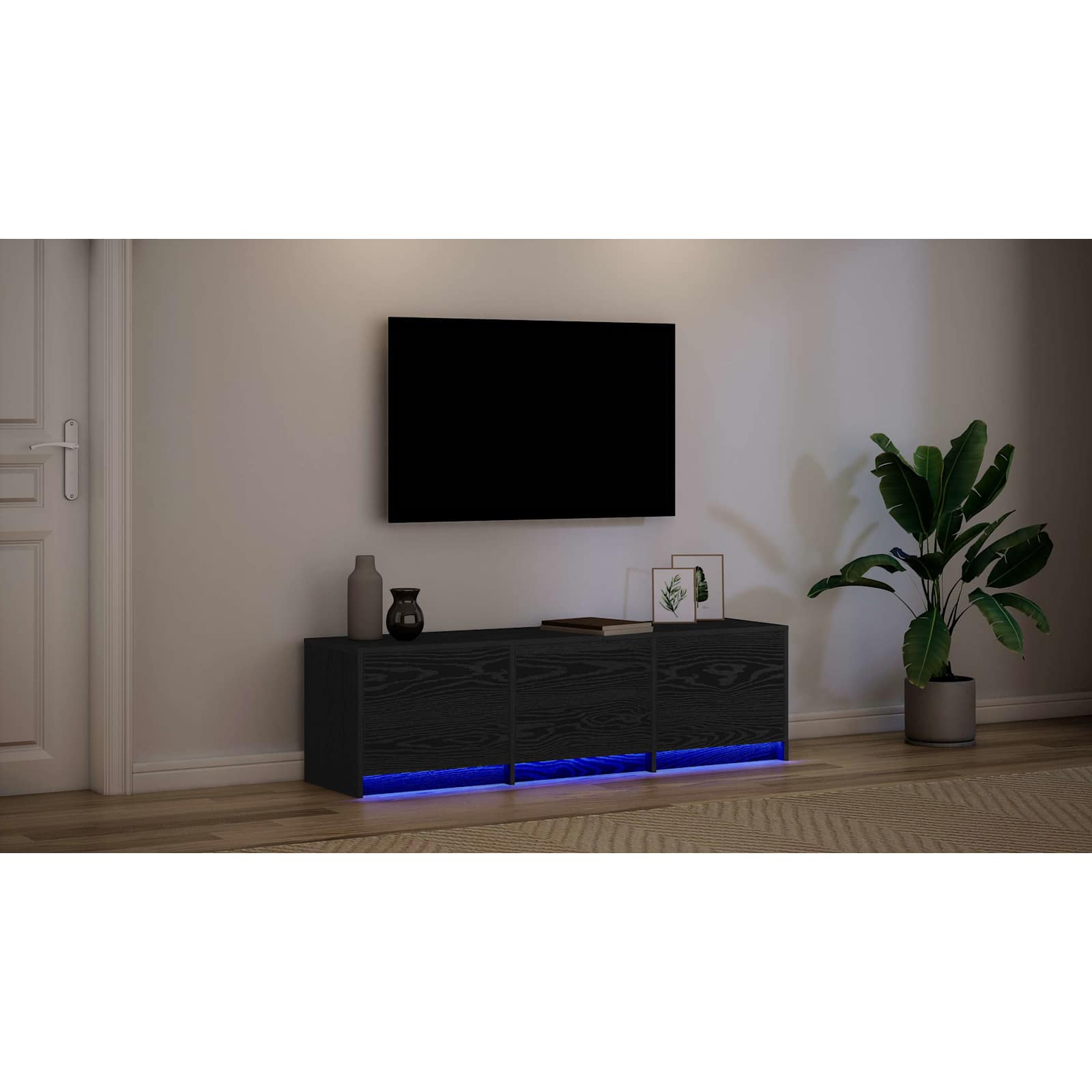 TV Cabinet with LED Black Oak 140 x 34 x 40 cm