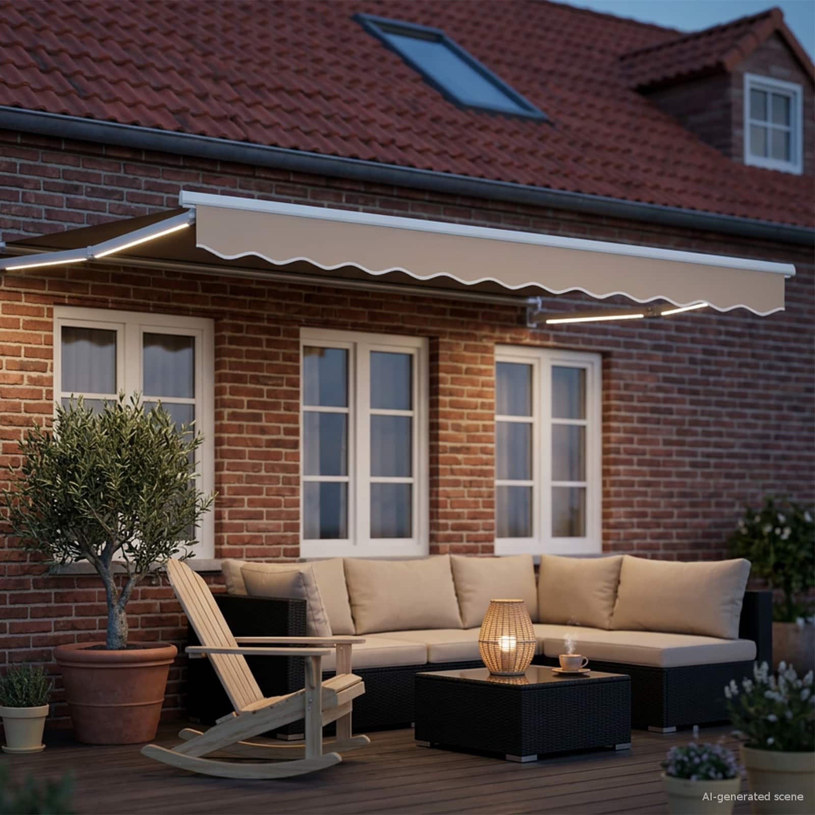 Rankinė ištraukiama markizė su LED Bežinė ir balta 3,5 x 2 m
