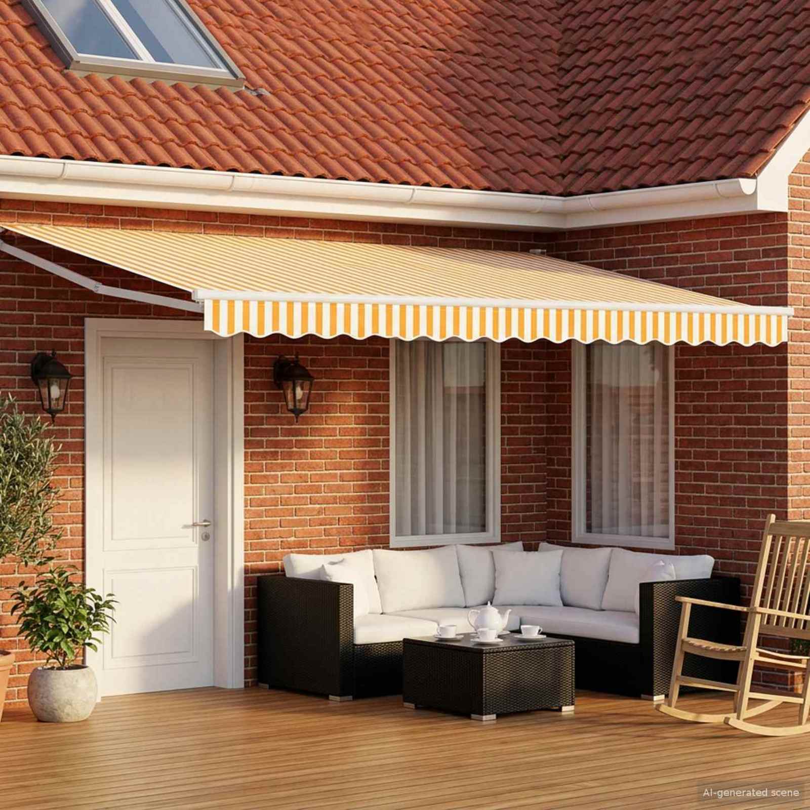 Rankinė ištraukiama markizė su LED Geltona ir balta 4 x 2 m