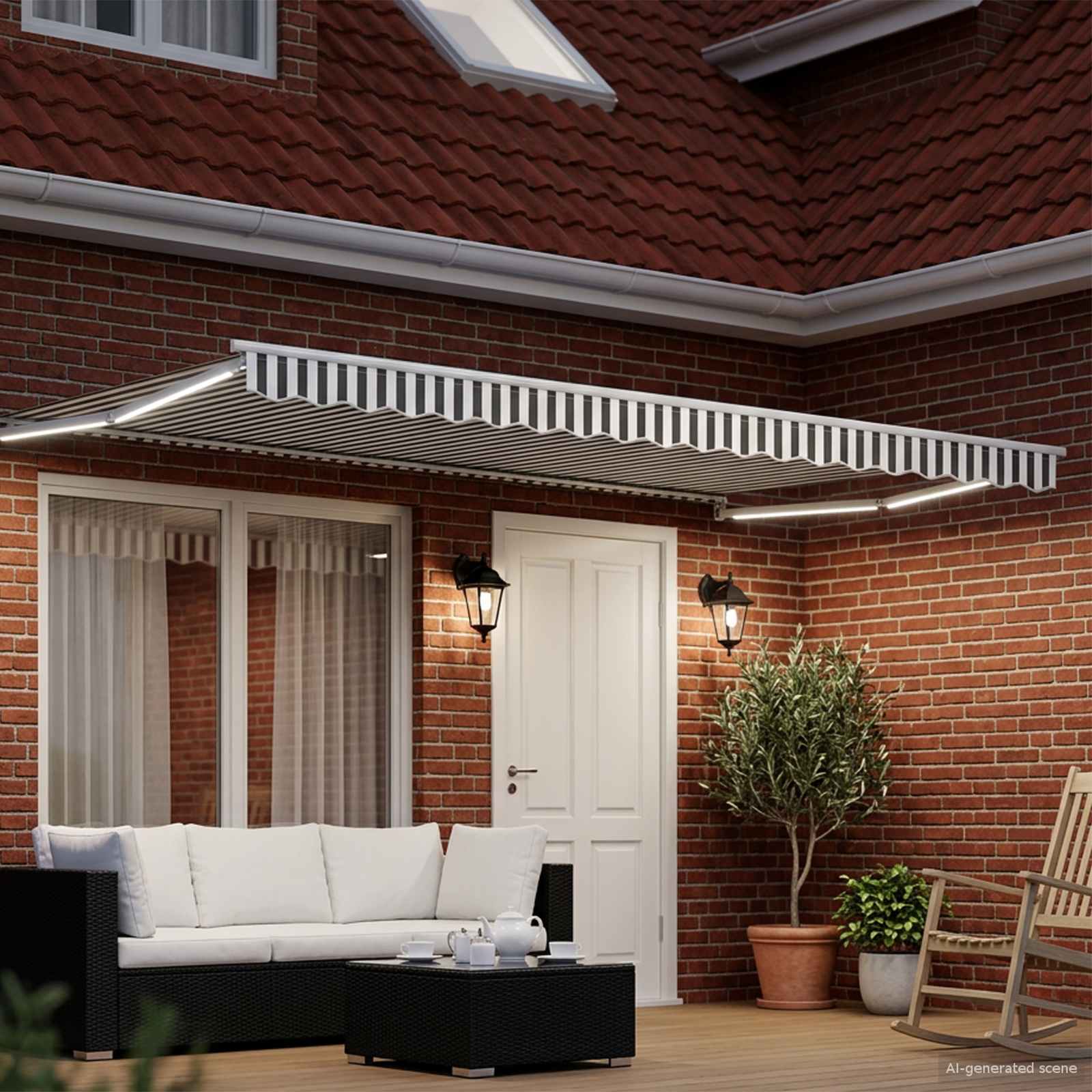 Rankinė ištraukiama markizė su LED Antracito ir baltos 4 x 2 m
