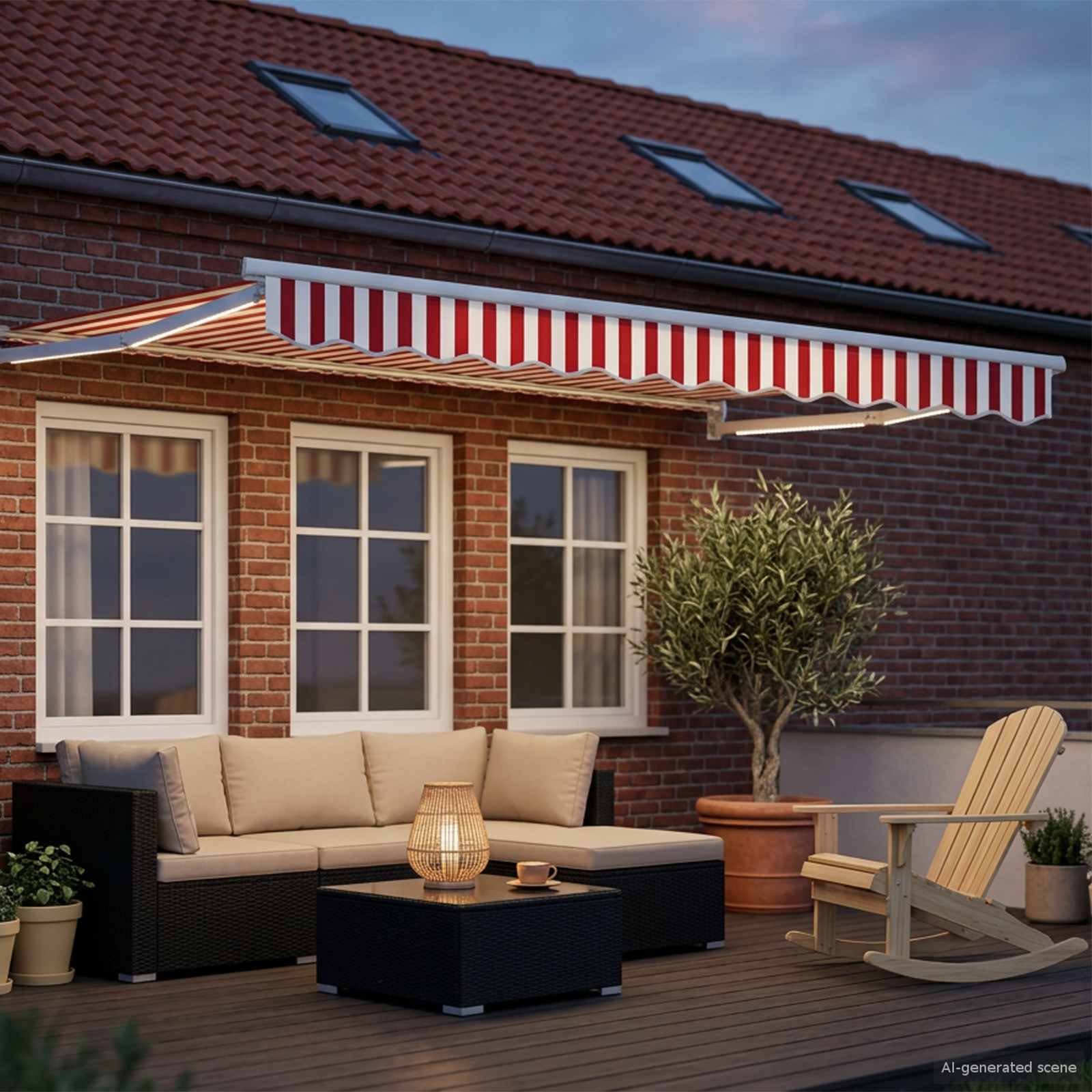 Rankinė ištraukiama markizė su LED Raudona ir balta 3 x 2,5 m