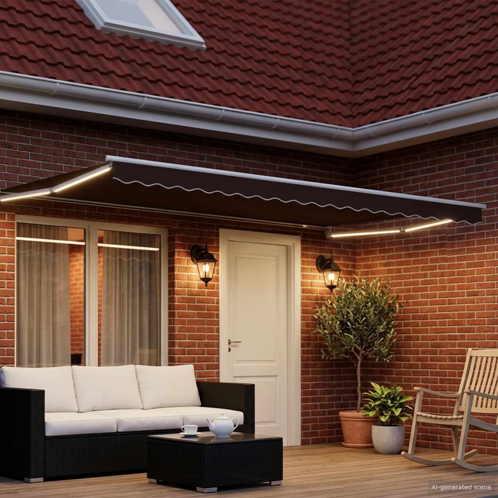 Rankinė ištraukiama markizė su LED Ruda ir balta 5 x 3 m