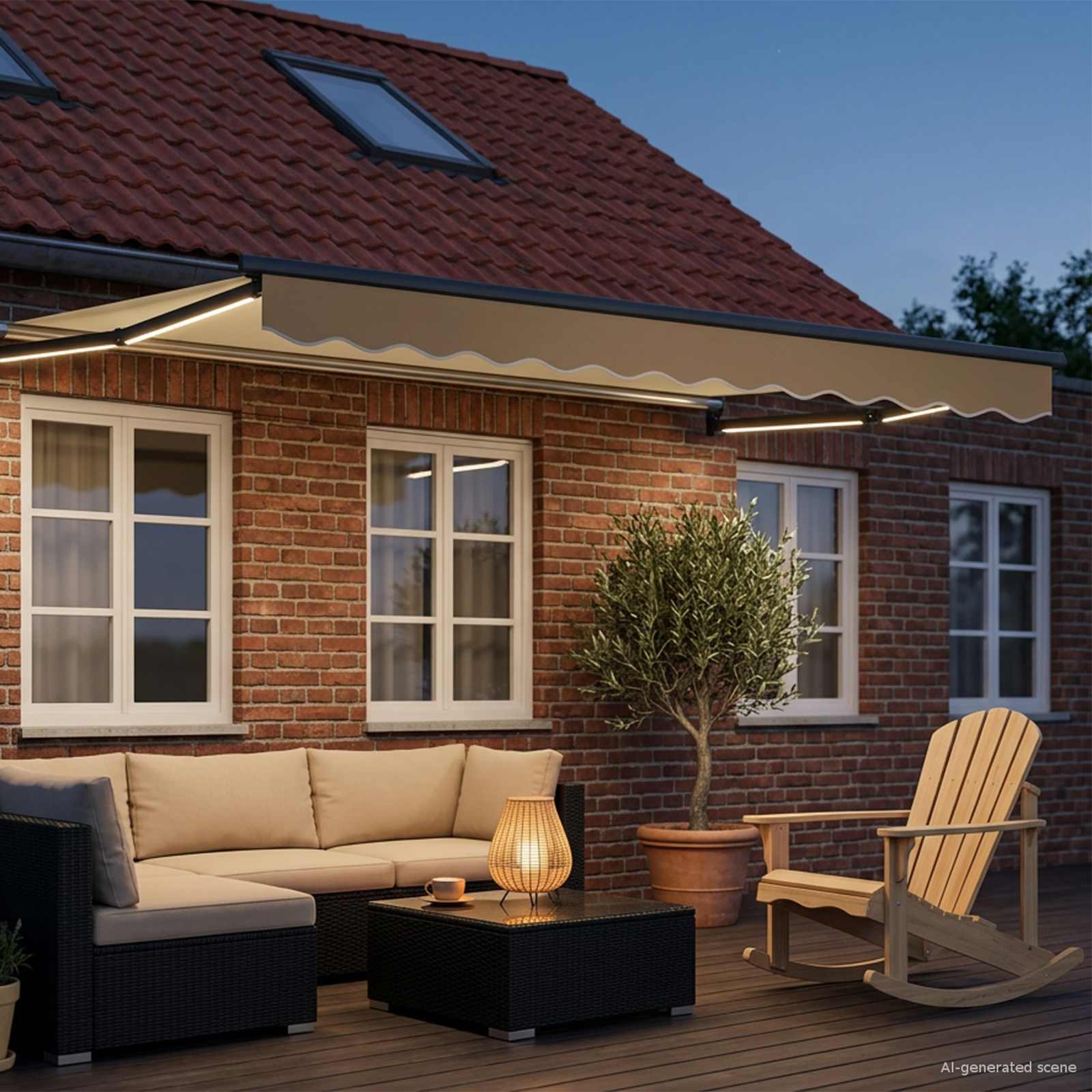 Rankinė ištraukiama markizė su LED Kremo ir antracito 3,5 x 2 m