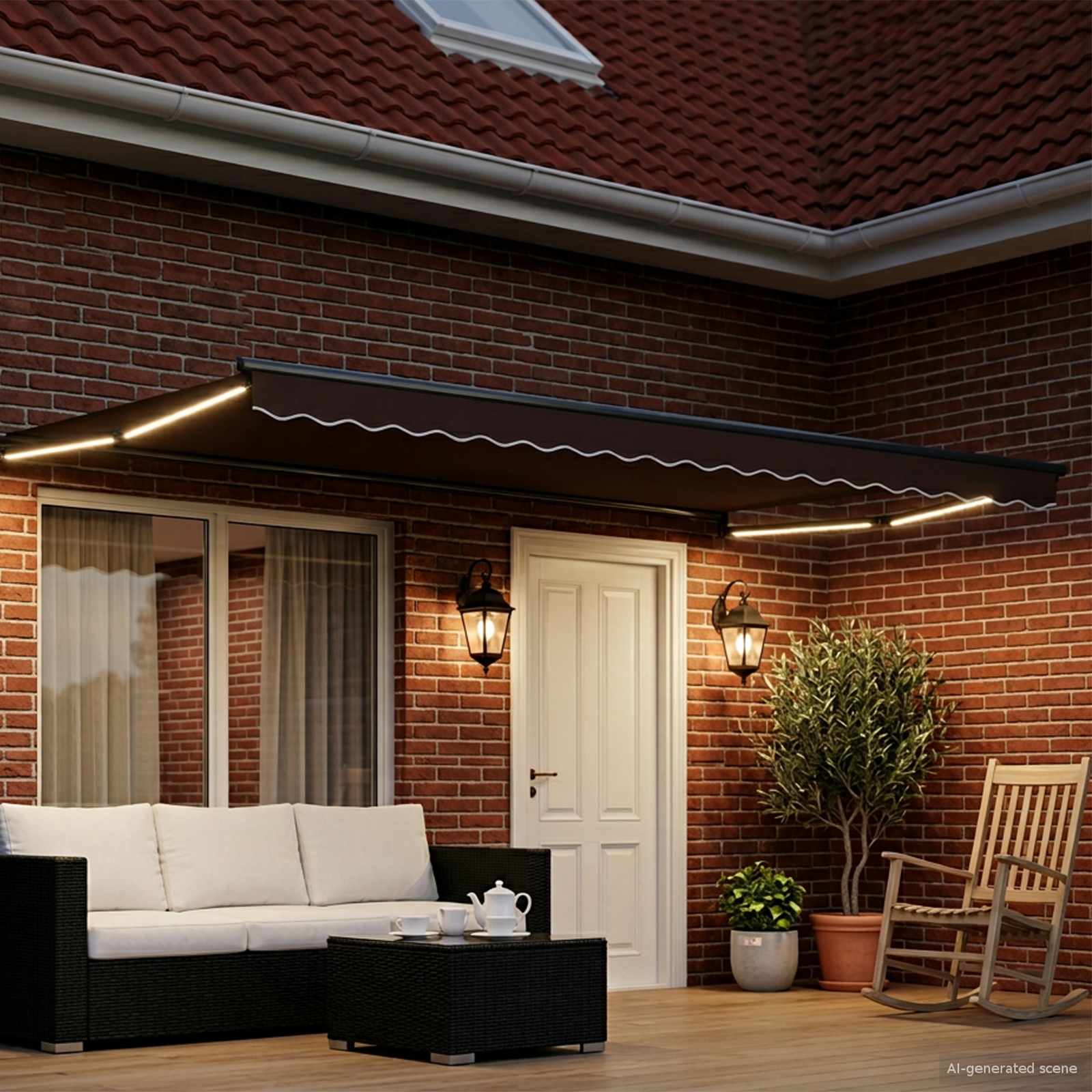 Rankinė ištraukiama markizė su LED Ruda ir antracito 4 × 3 m