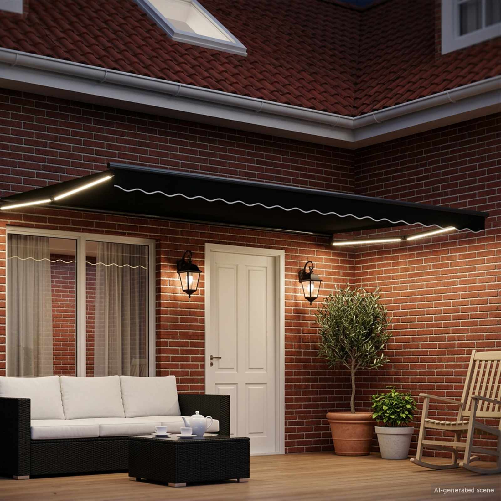 Rankinė ištraukiama markizė su LED Juoda ir Antracitas 4 × 3 m