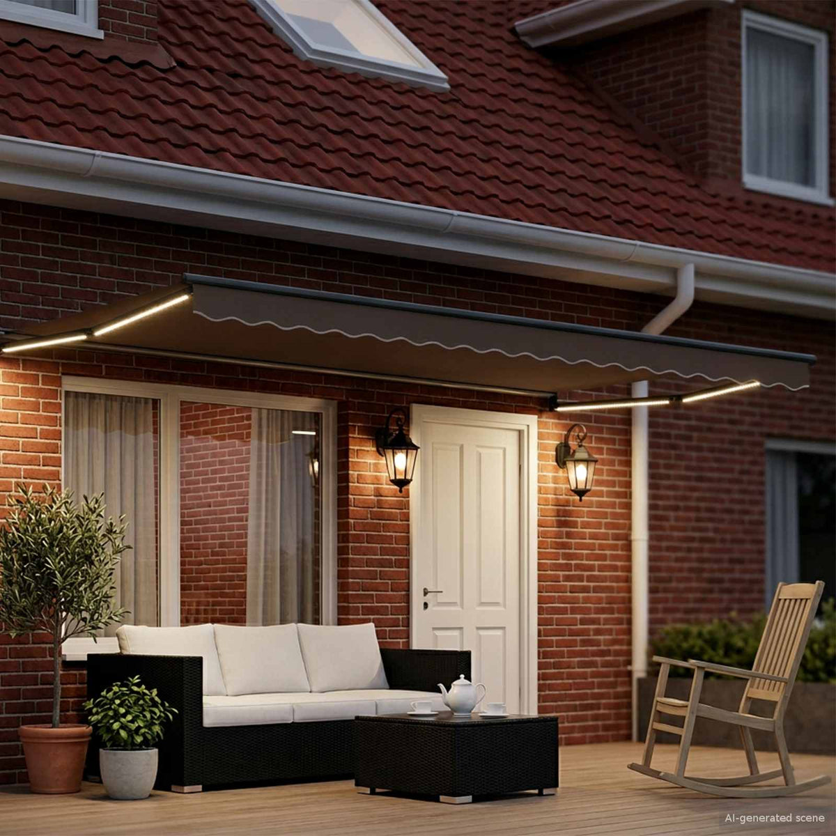 Mechaninė markizė su saulės energija maitinamais LED 4 x 3 m