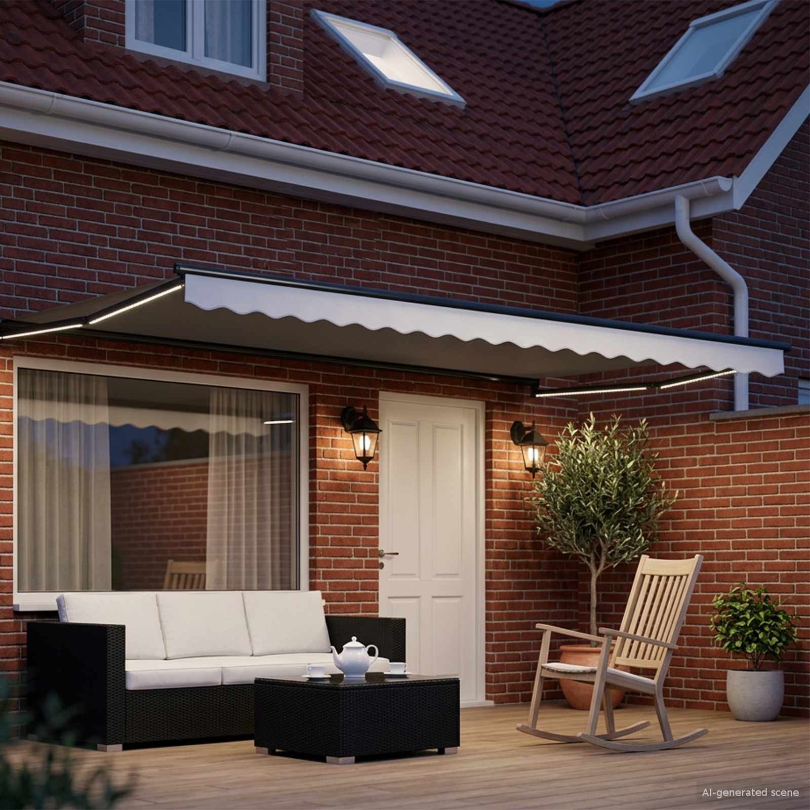 Rankinė ištraukiama markizė su LED Balta ir antracito 5 x 3 m
