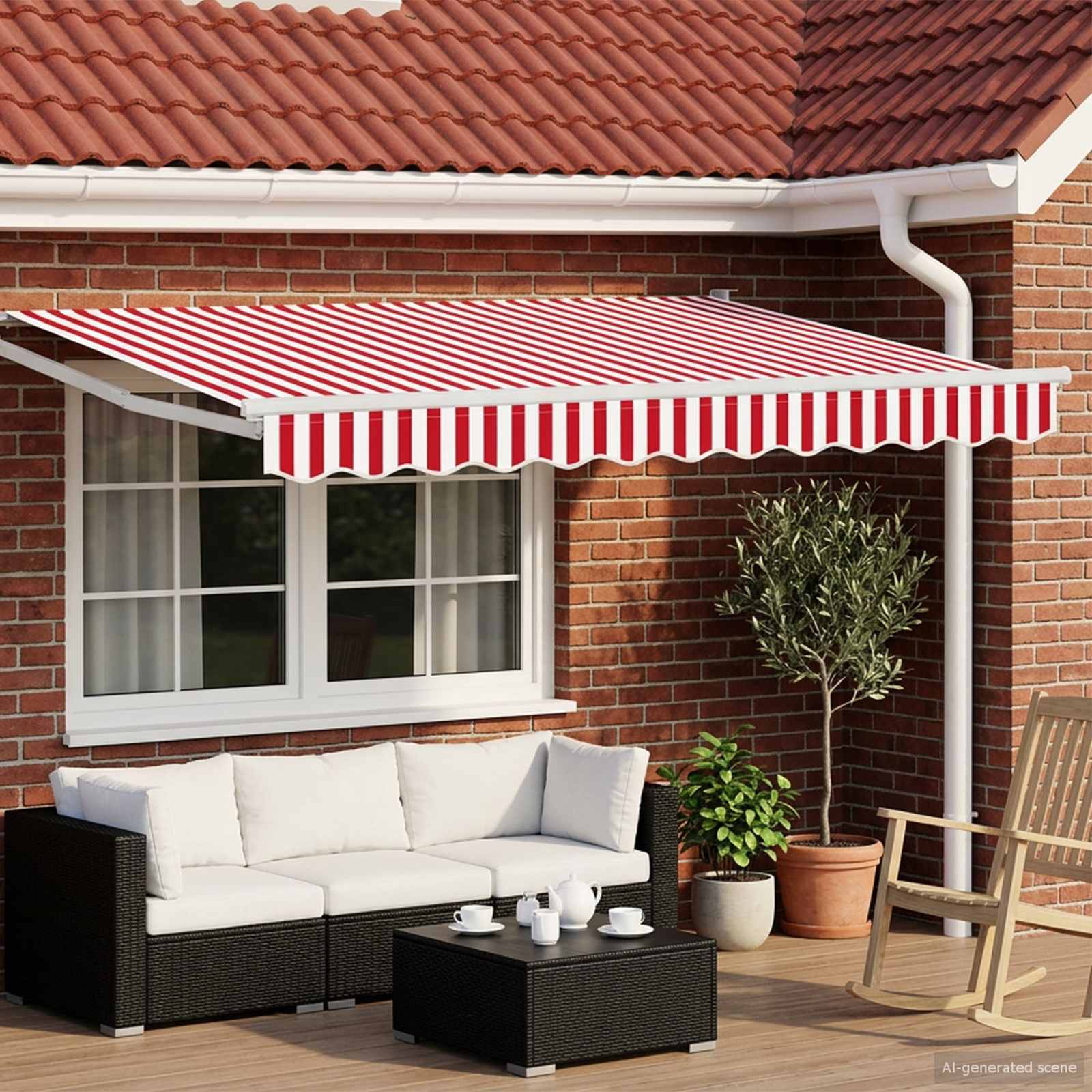 Elektrinė ištraukiama pavėsinė Raudona ir balta 3 x 2,5 m