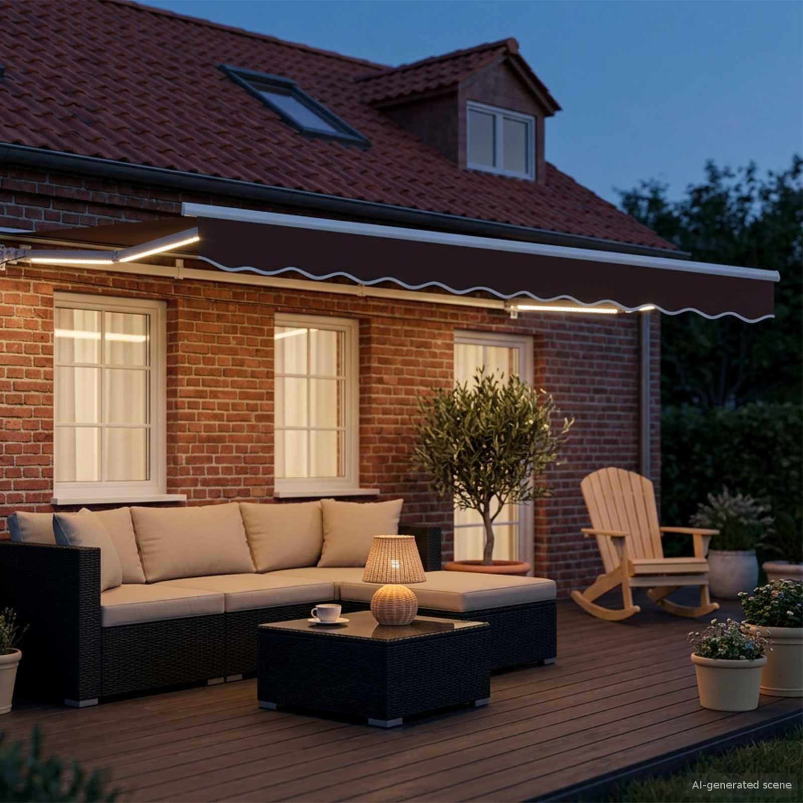 Rankinis markizės rėmas su LED Ruda ir balta 3 x 2 m