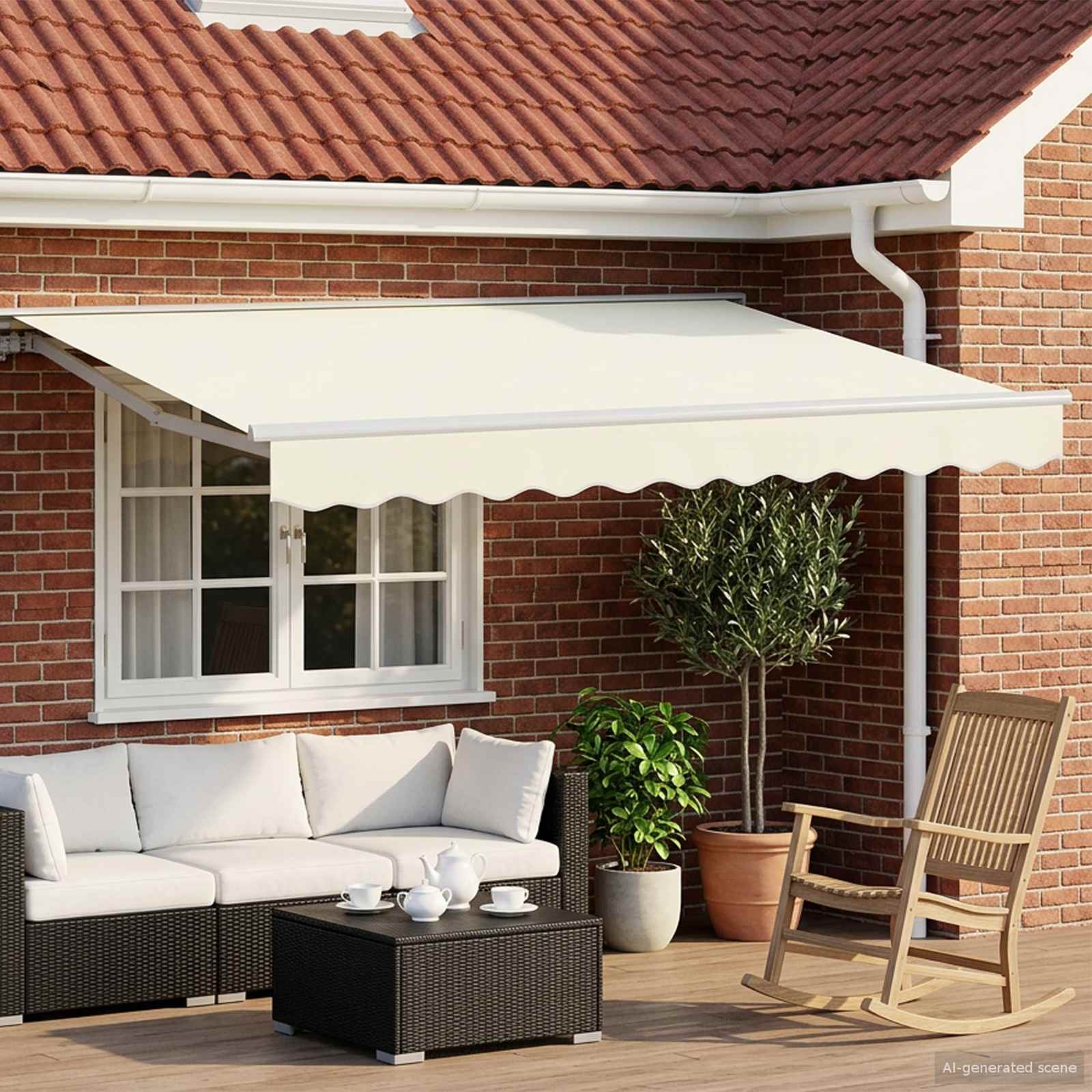 Manual Awning Frame with LED Cream 3.5 x 2 m