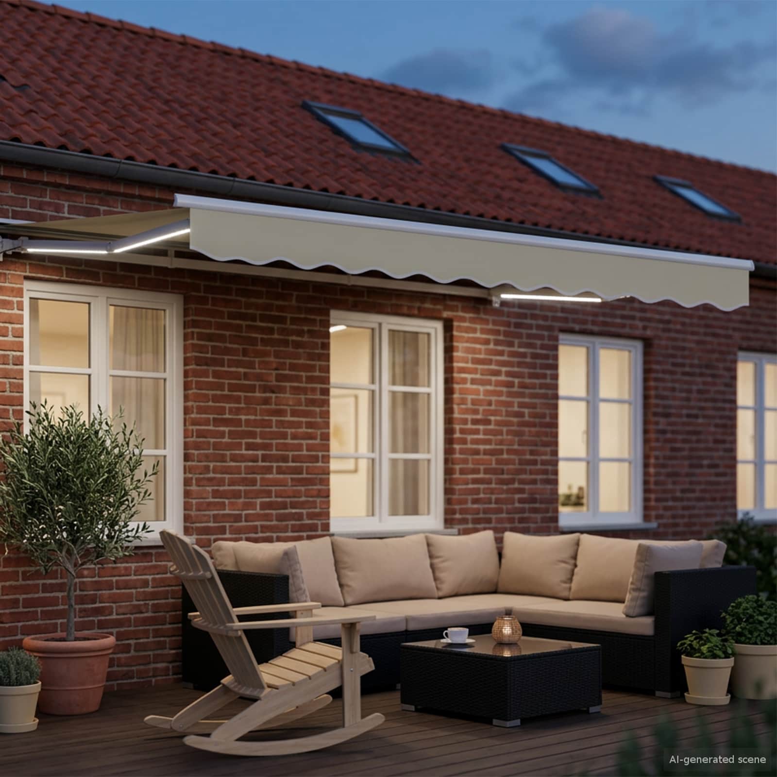 Manual Awning Frame with LED Cream 3 x 2.5 m