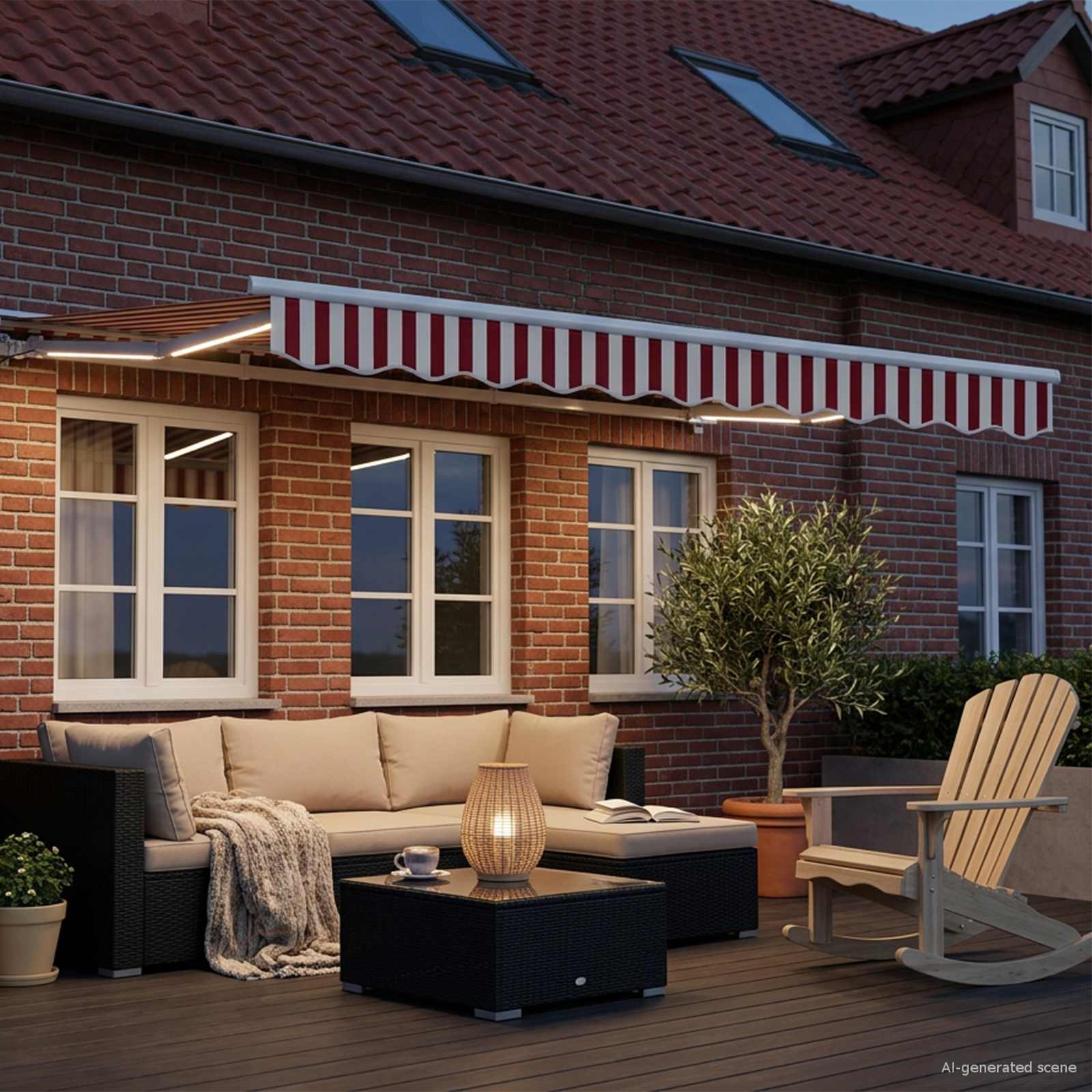 Rankinis markizės rėmas su LED Raudona ir balta 3 x 2,5 m