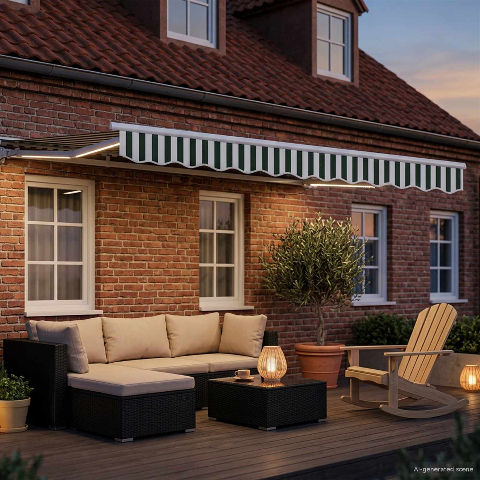 Manual awning frame with LED Green and white 3 x 2.5 m