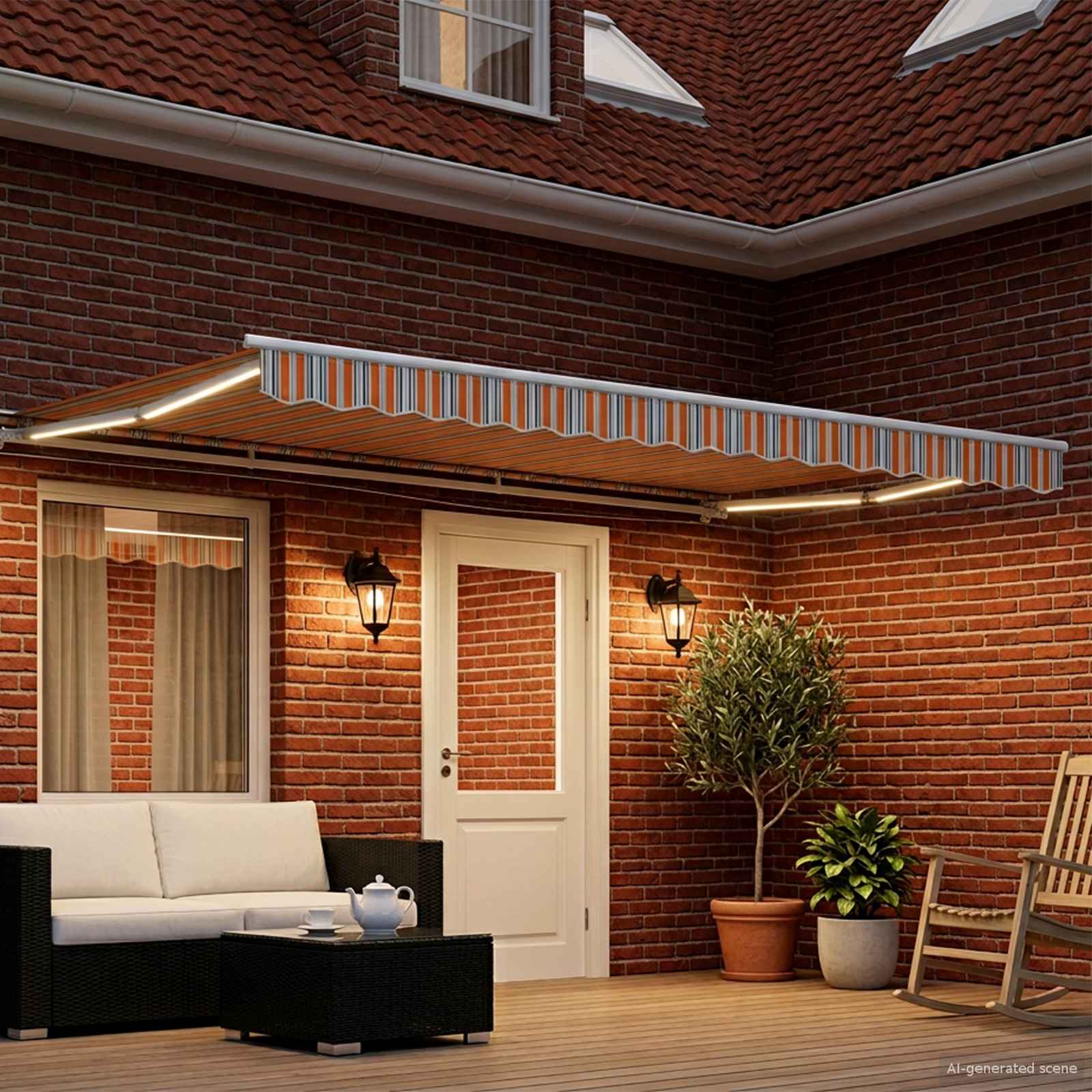 Rankinis markizės rėmas su LED Mėlynas ir Oranžinis 4 × 3 m
