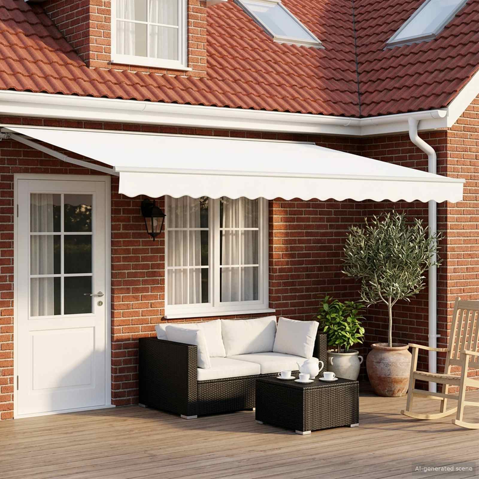 Manual Awning Frame with LED White 4 × 3 m