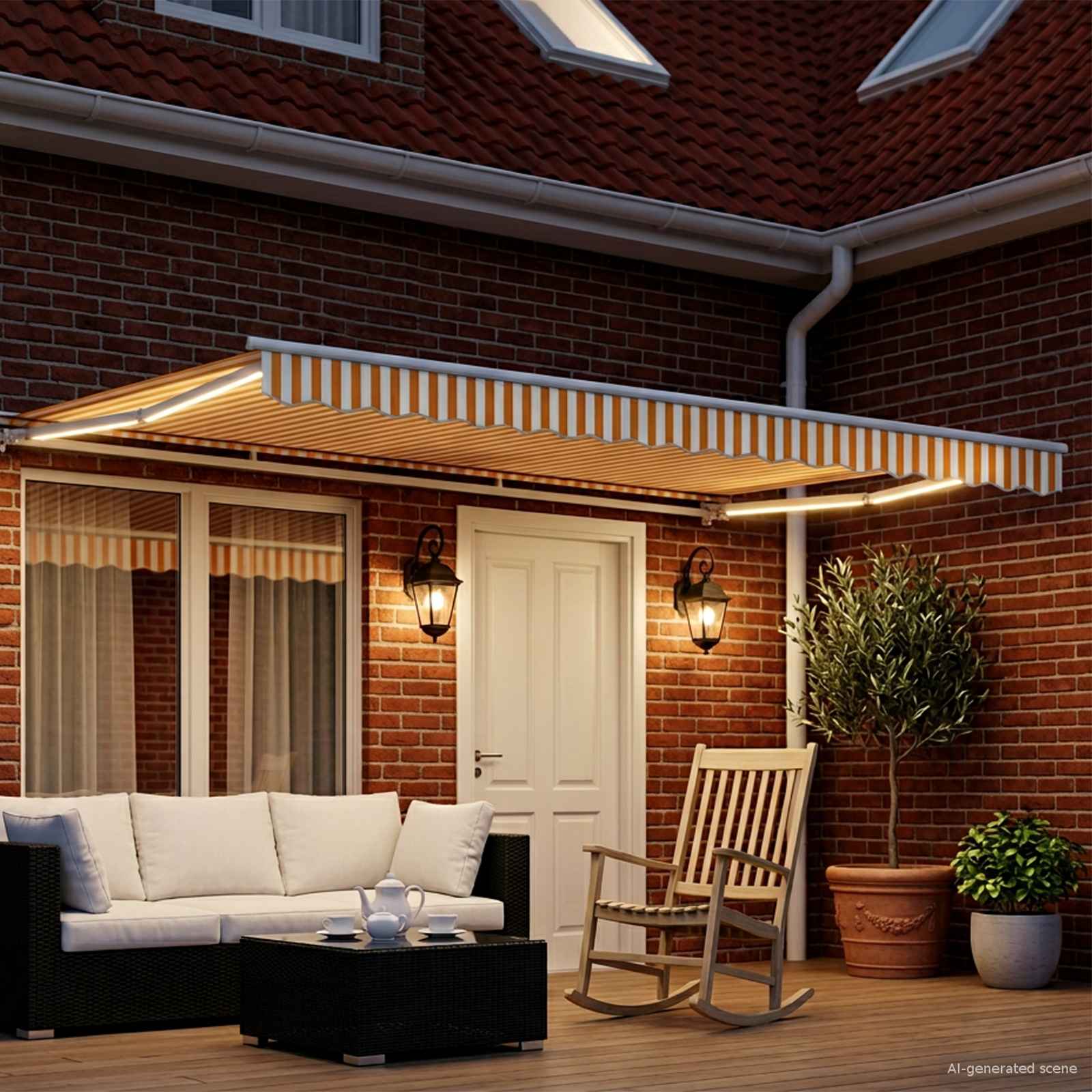 Manuāli izvelkams marķīzes rāmis ar LED, dzeltenā un baltā krāsā, 4 x 3,5 m