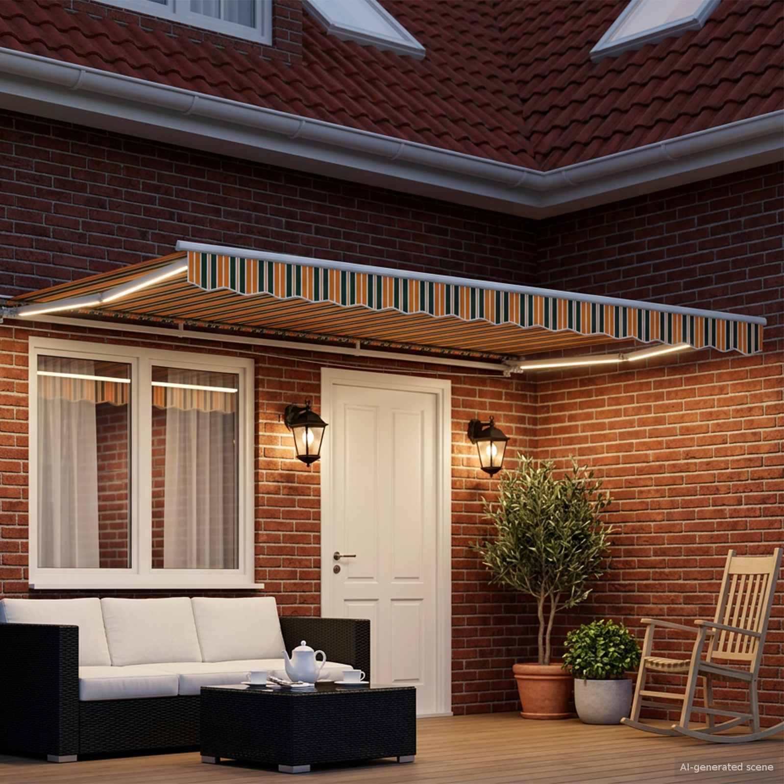 Manual awning frame with LED Green and yellow 5 x 3 m