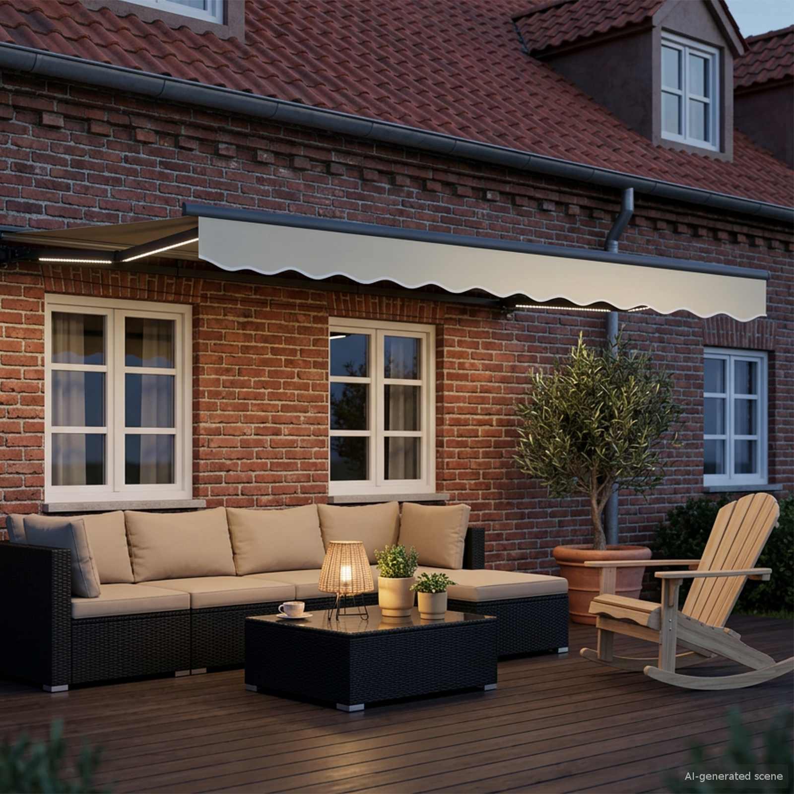Manual awning frame with LED Cream 2.5 x 2 m