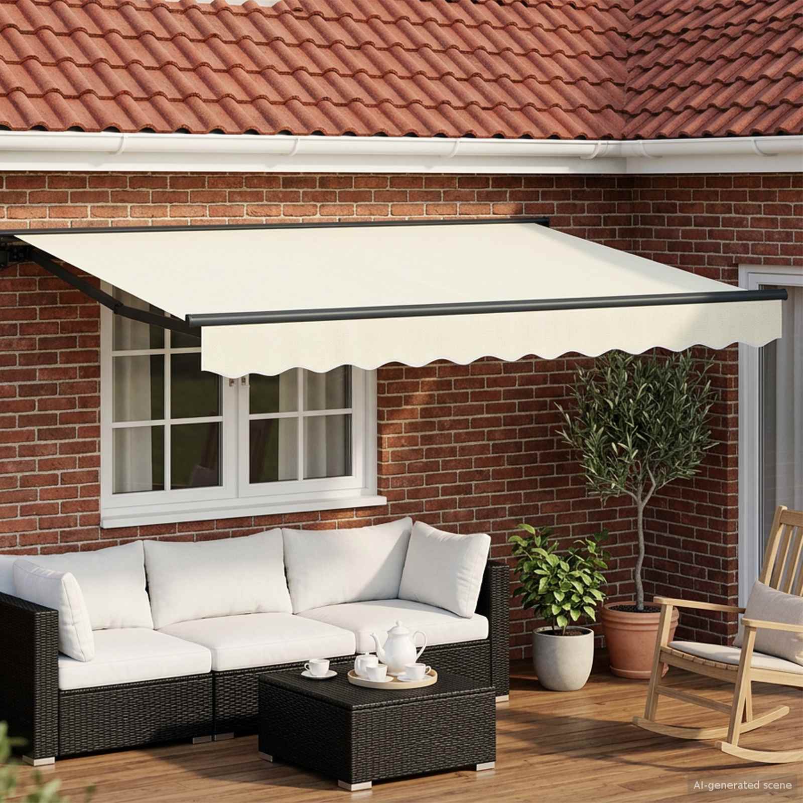 Manual Awning Frame with LED Cream 3.5 x 2 m