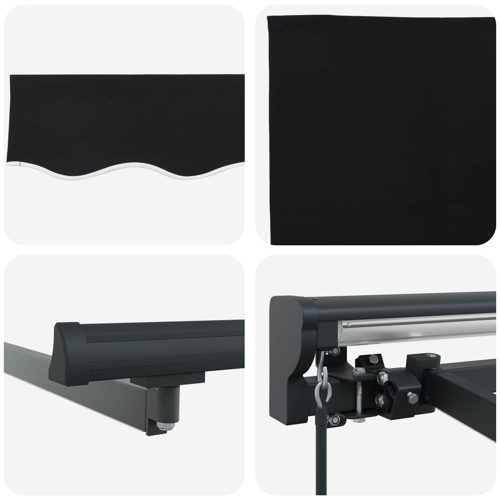 Manual Awning Frame with LED Black 3 x 2.5 m