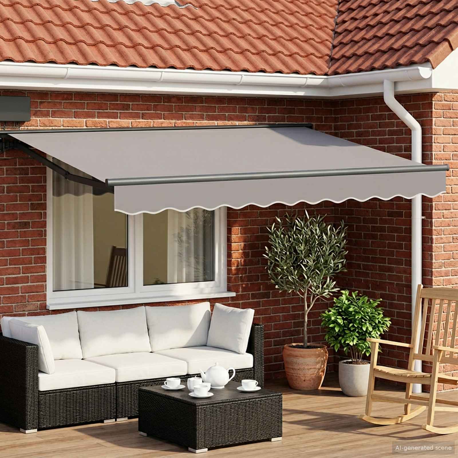 Manual Awning Frame with LED Light Grey 3 x 2.5 m