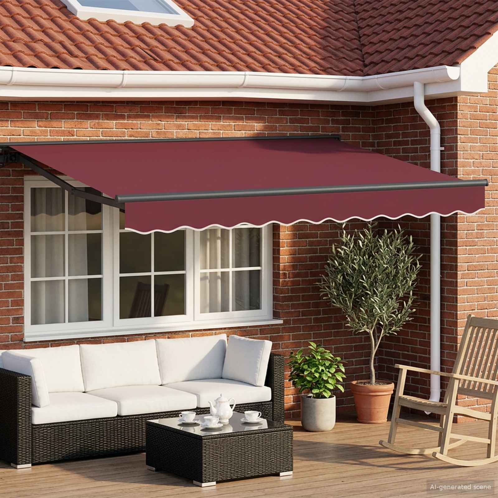 Manual Awning Frame with LED Cherry 3.5 x 2.5 m