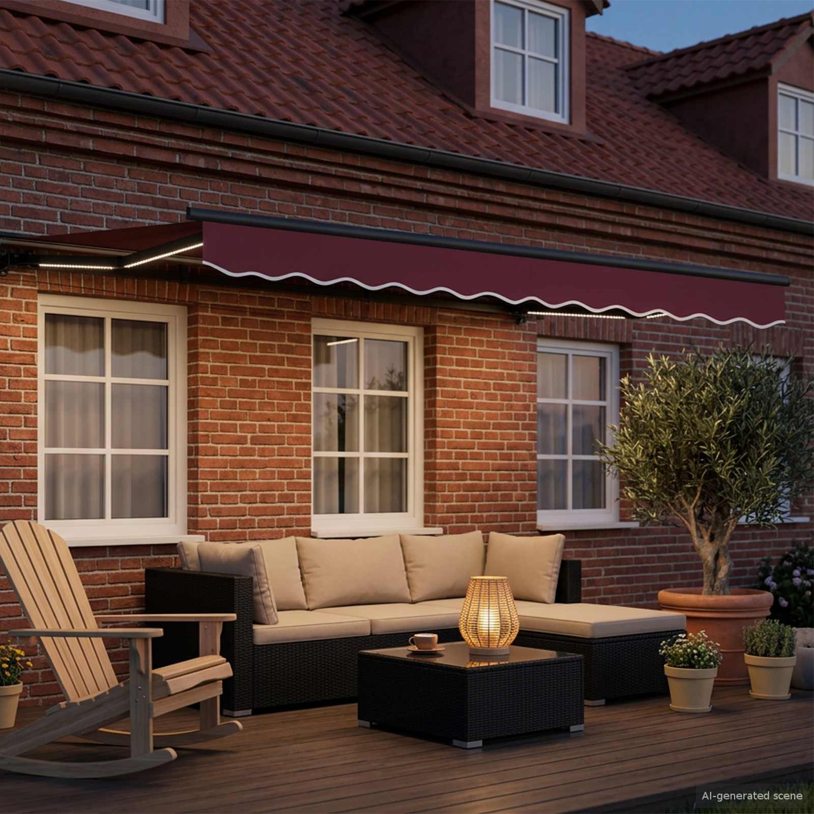 Manual Awning Frame with LED Cherry 3.5 x 2.5 m