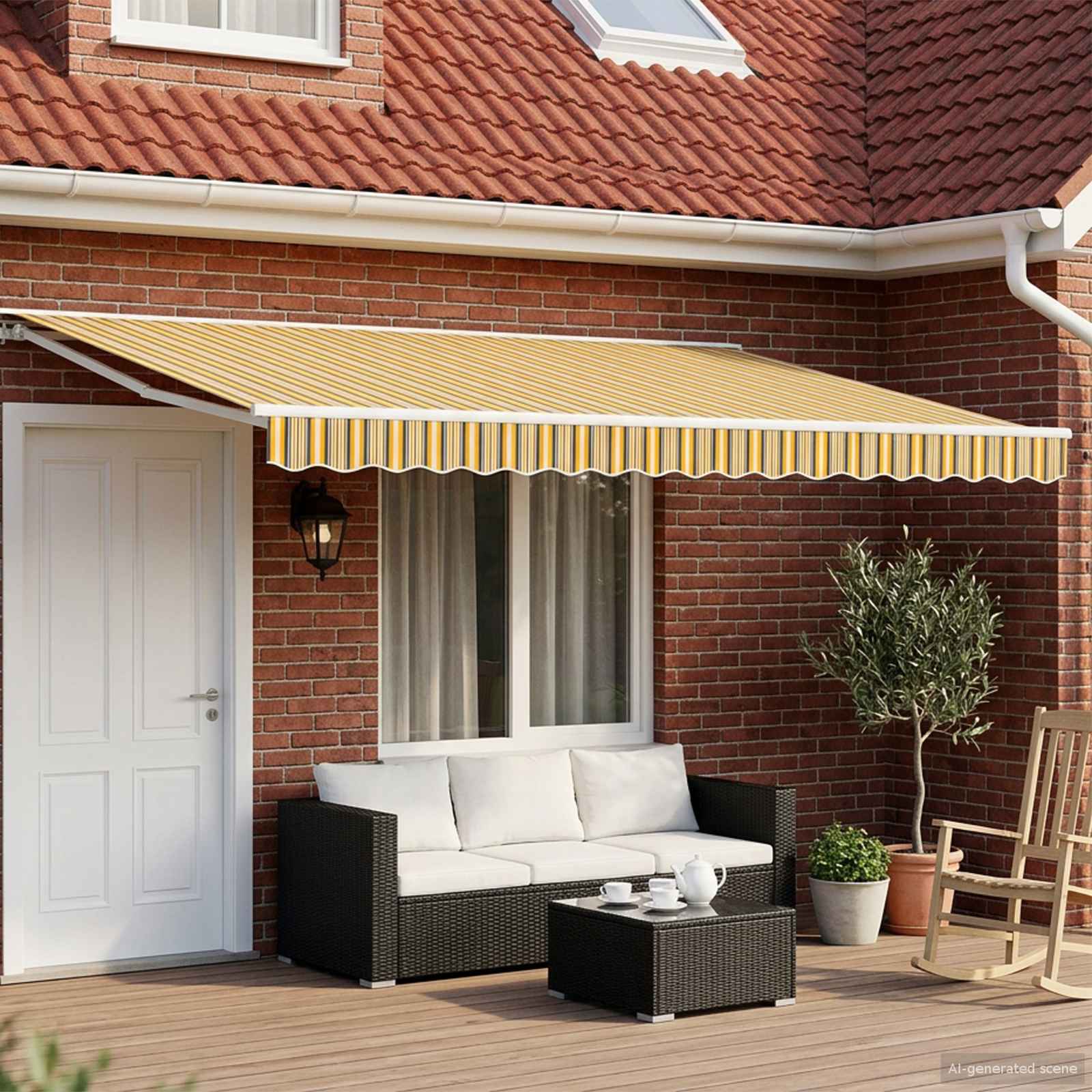 Retractable electric awning Yellow, grey and white 4 x 3 m