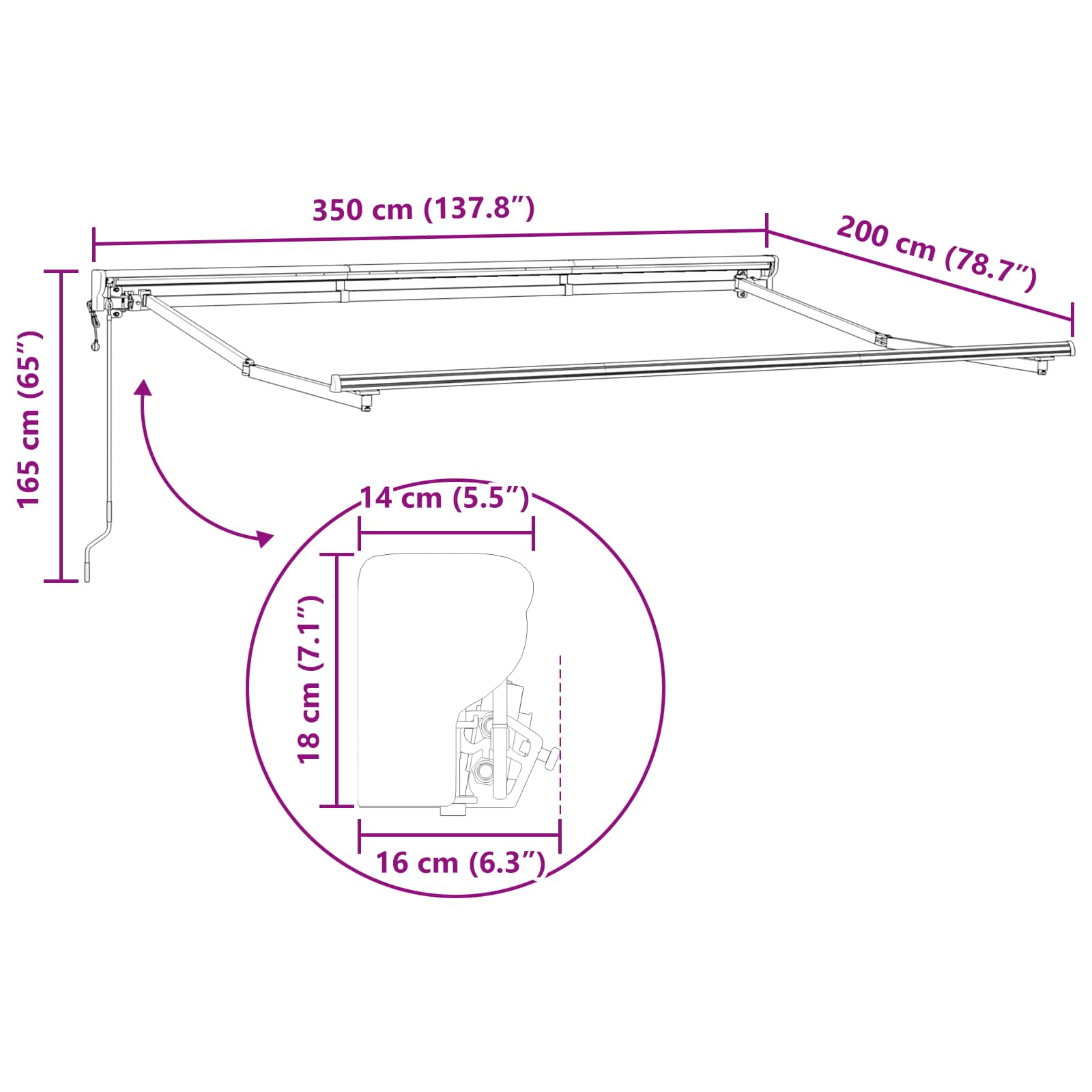 Elektrinė ištraukiama pavėsinė Smėlio 3,5 x 2 m