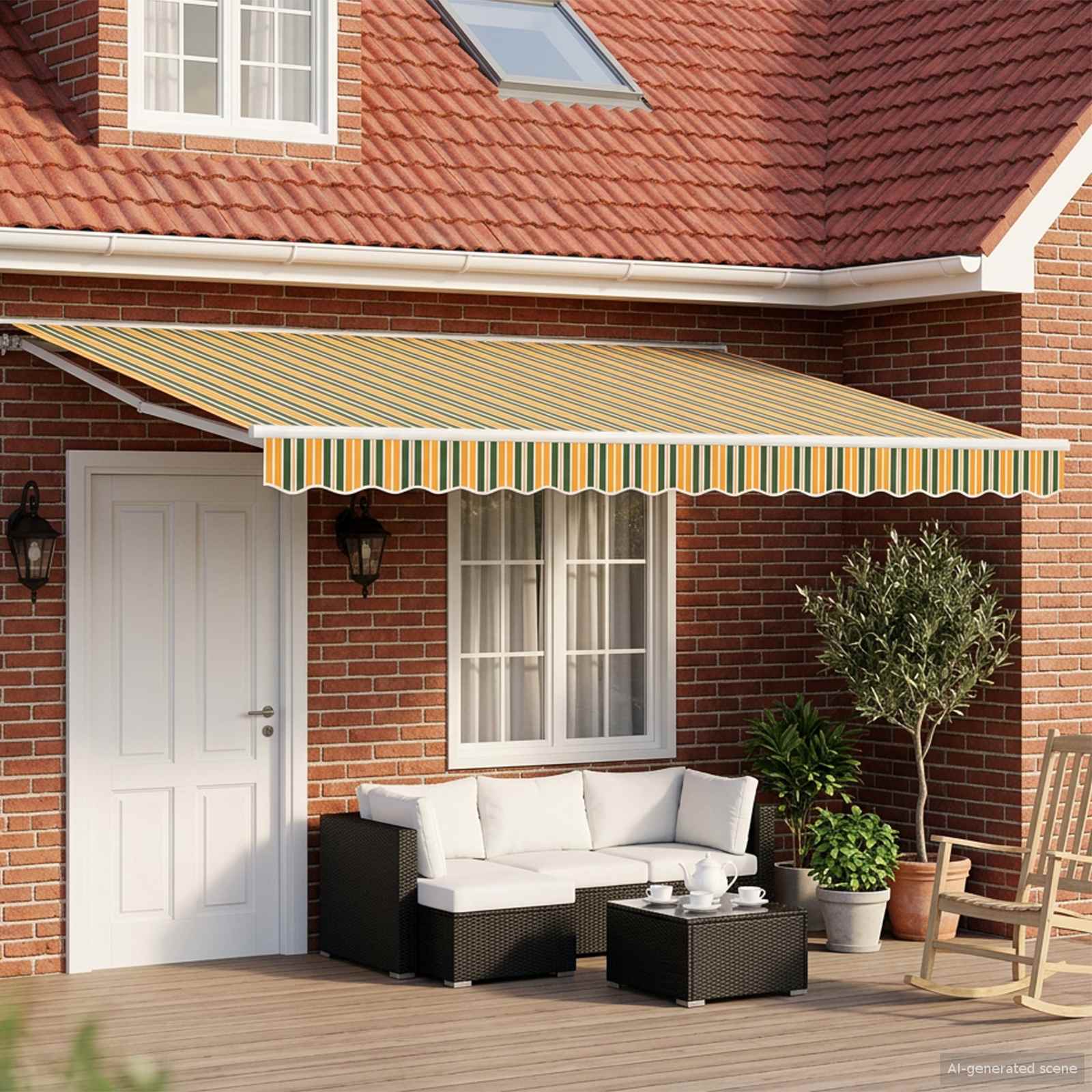 Electric Retractable Awning Green and Yellow 4.5 x 3.5 m