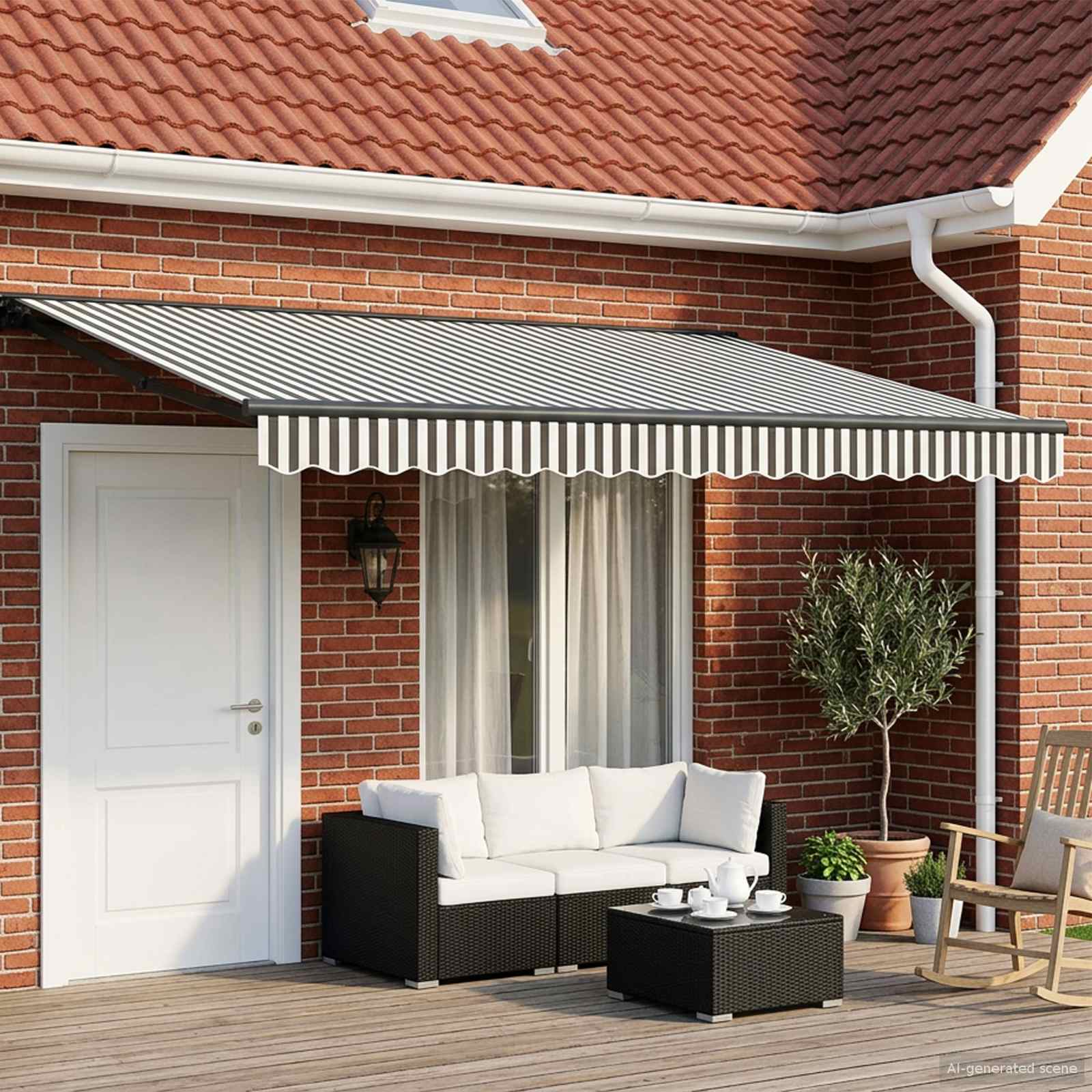 Electric Retractable Awning Anthracite and white 4.5 × 3.5 m
