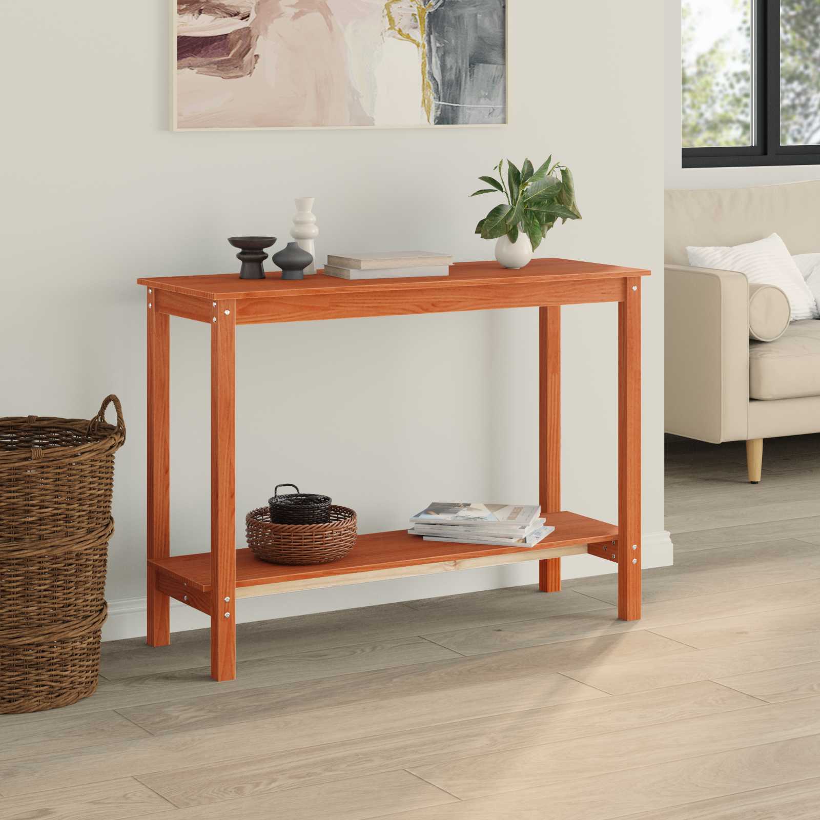 Console table with shelf Waxed Brown 110 x 40 x 80 cm