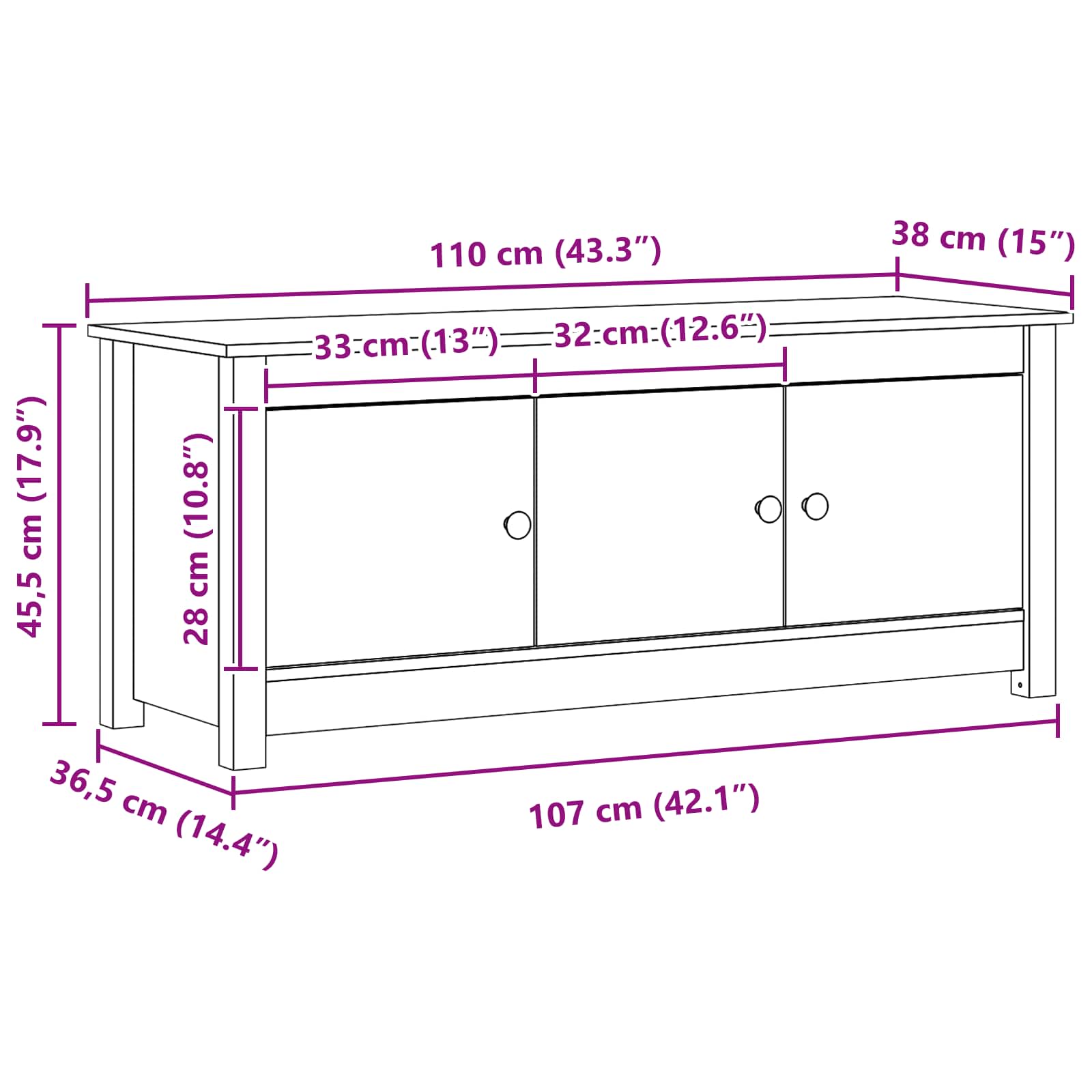 Apavu kaste Vaško Ruda 110 x 38 x 45,5 cm Masīva priedes koksne