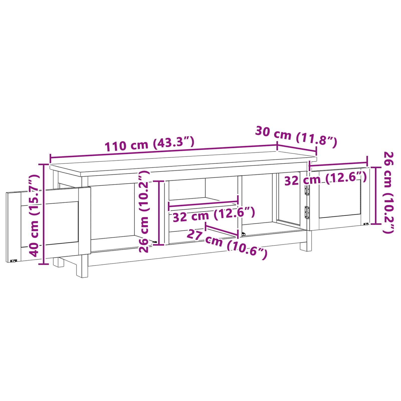 TV spintelė 110 x 30 x 40 cm Natūrali Kieto teka medžio