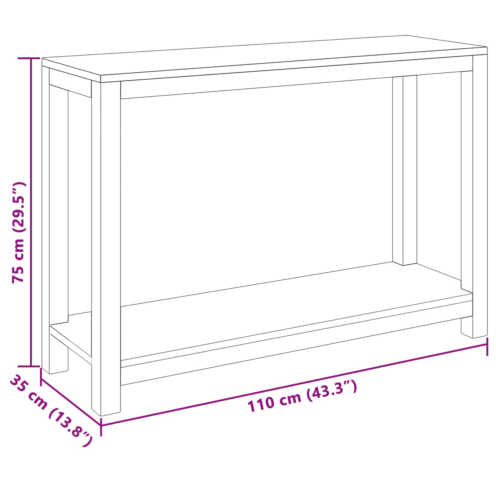Konsolinis stalas Natūrali 110 x 35 x 75 cm Kieto teka medžio