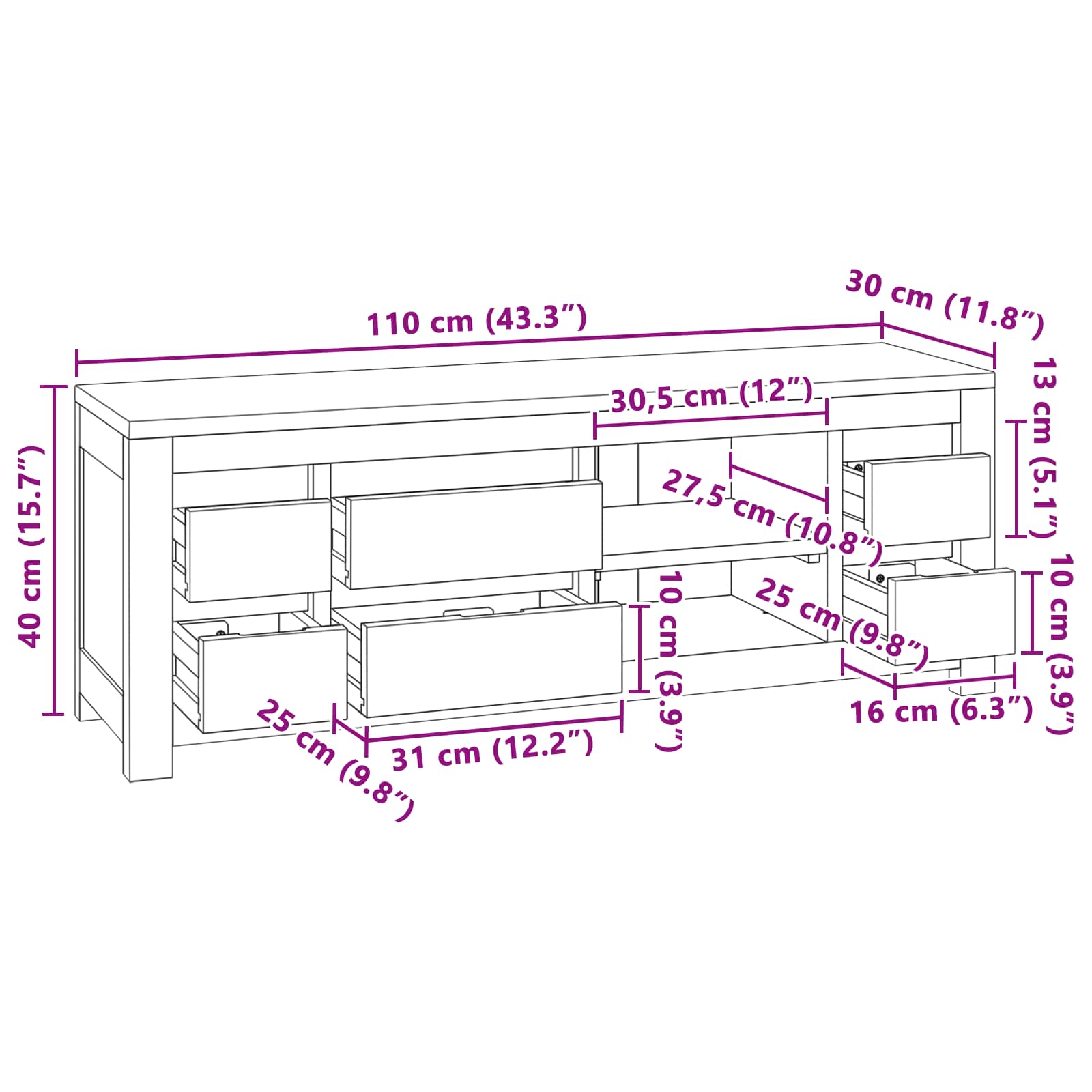 TV spintelė 110 x 30 x 40 cm Natūrali Kieto teka medžio