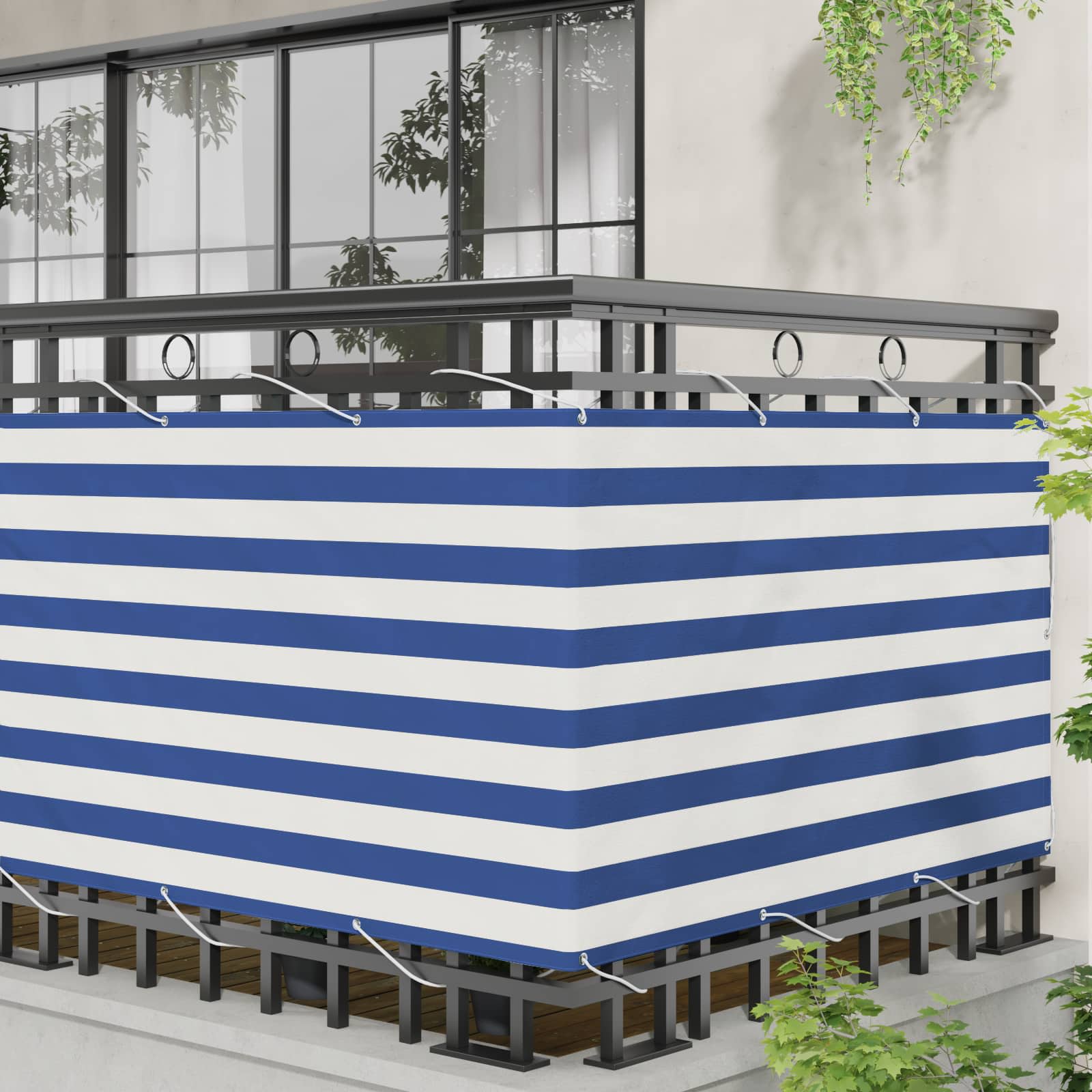 Balkono Ekranas Mėlyna ir balta 100 x 300 cm Oksfordo audinys