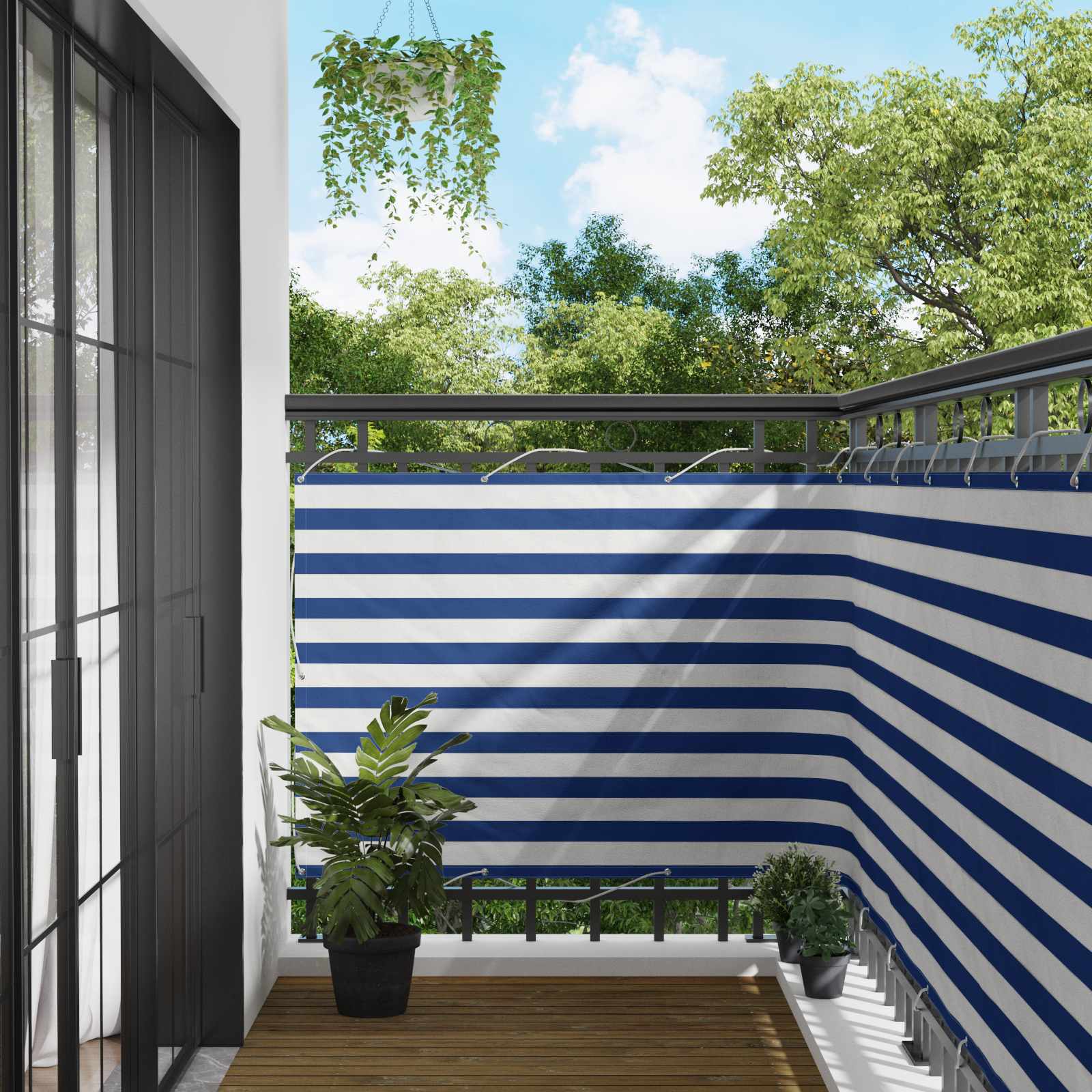 Balkono Ekranas Mėlyna ir balta 110 x 700 cm Oksfordo audinys