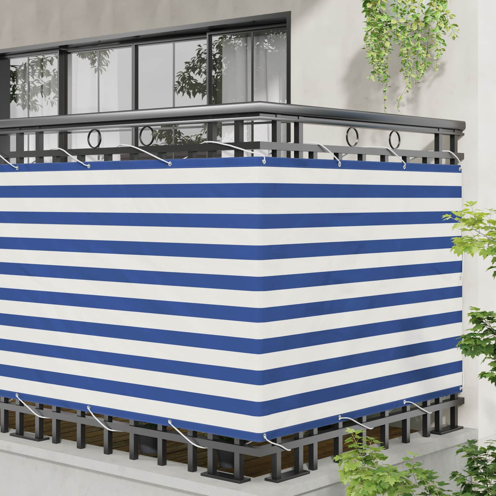 Balkono Ekranas Mėlyna ir balta 110 x 800 cm Oksfordo audinys